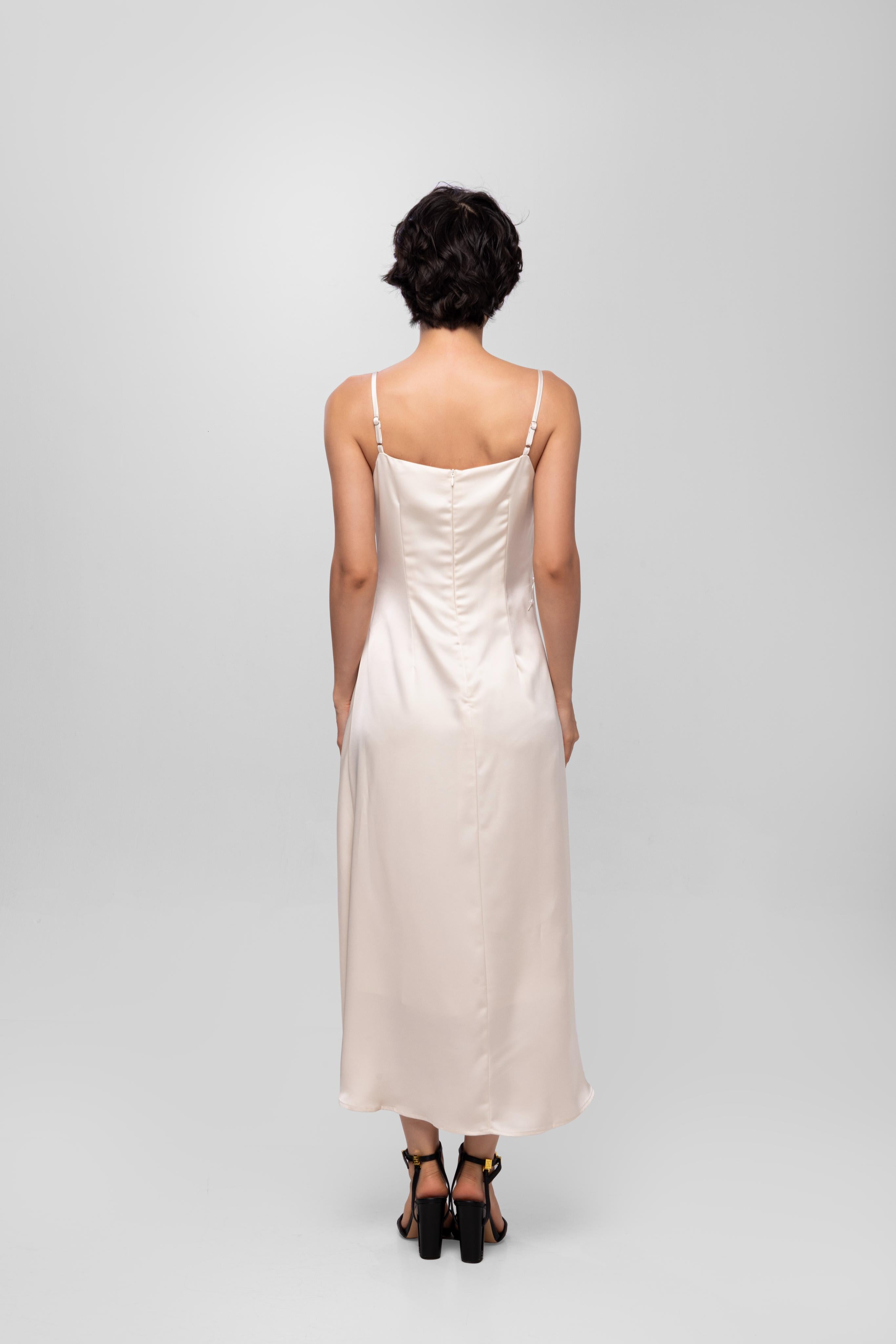 Solid Spaghetti Straps satin midi dress White