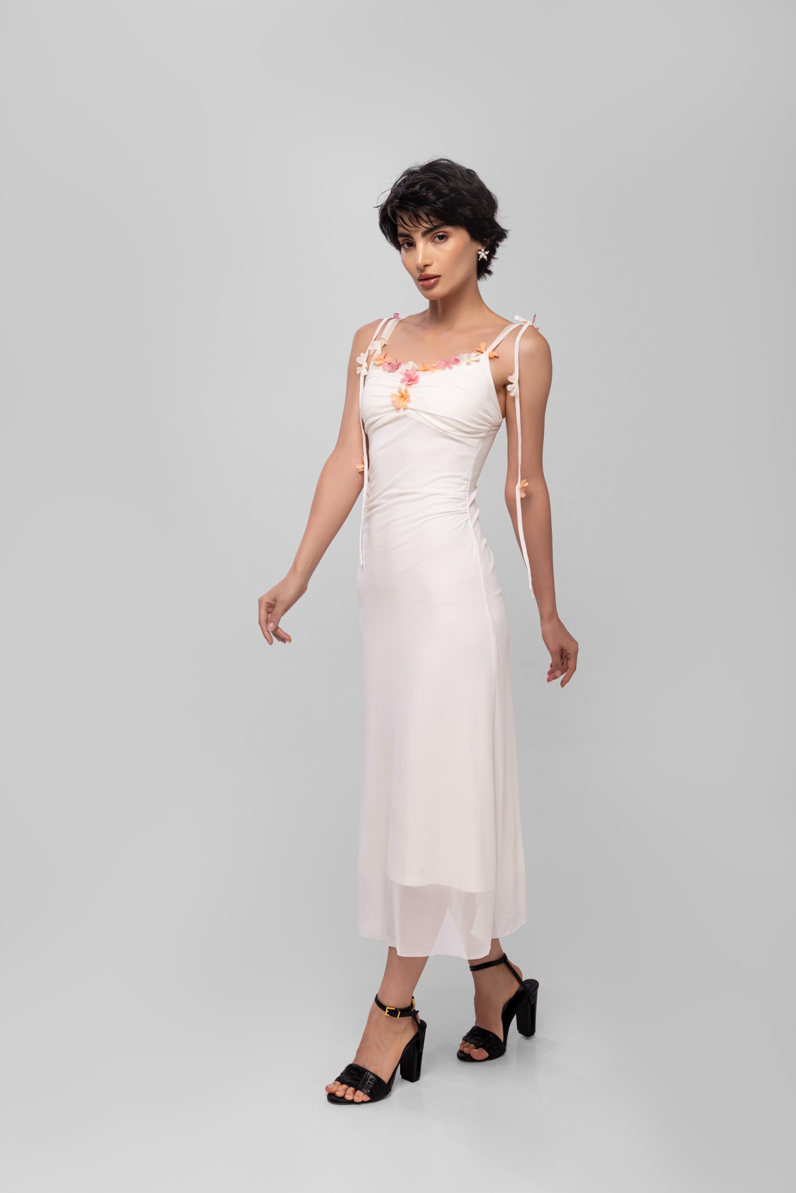 Solid Spaghetti Straps mesh midi dress