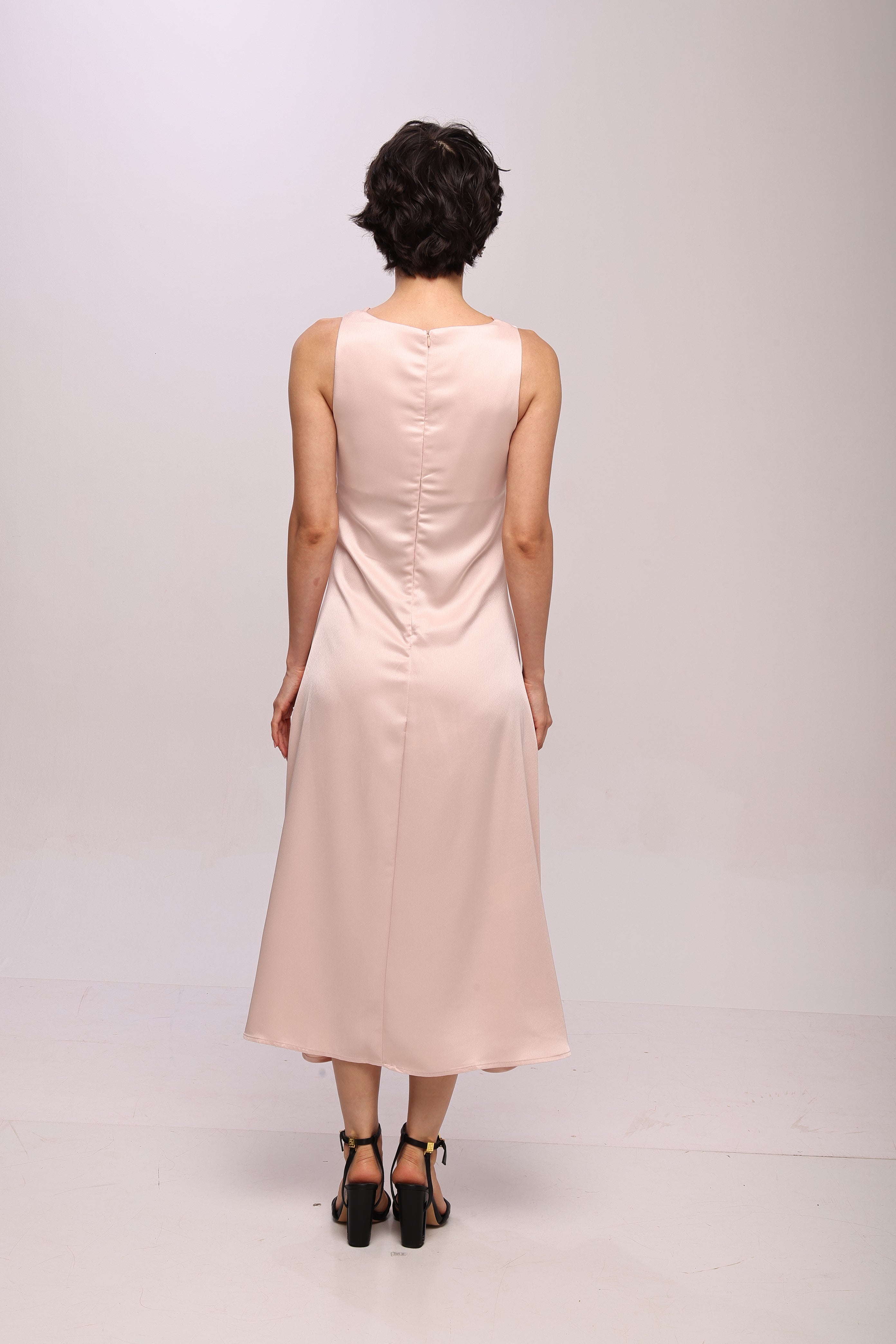 Solid Spaghetti Straps satin midi dress Pink