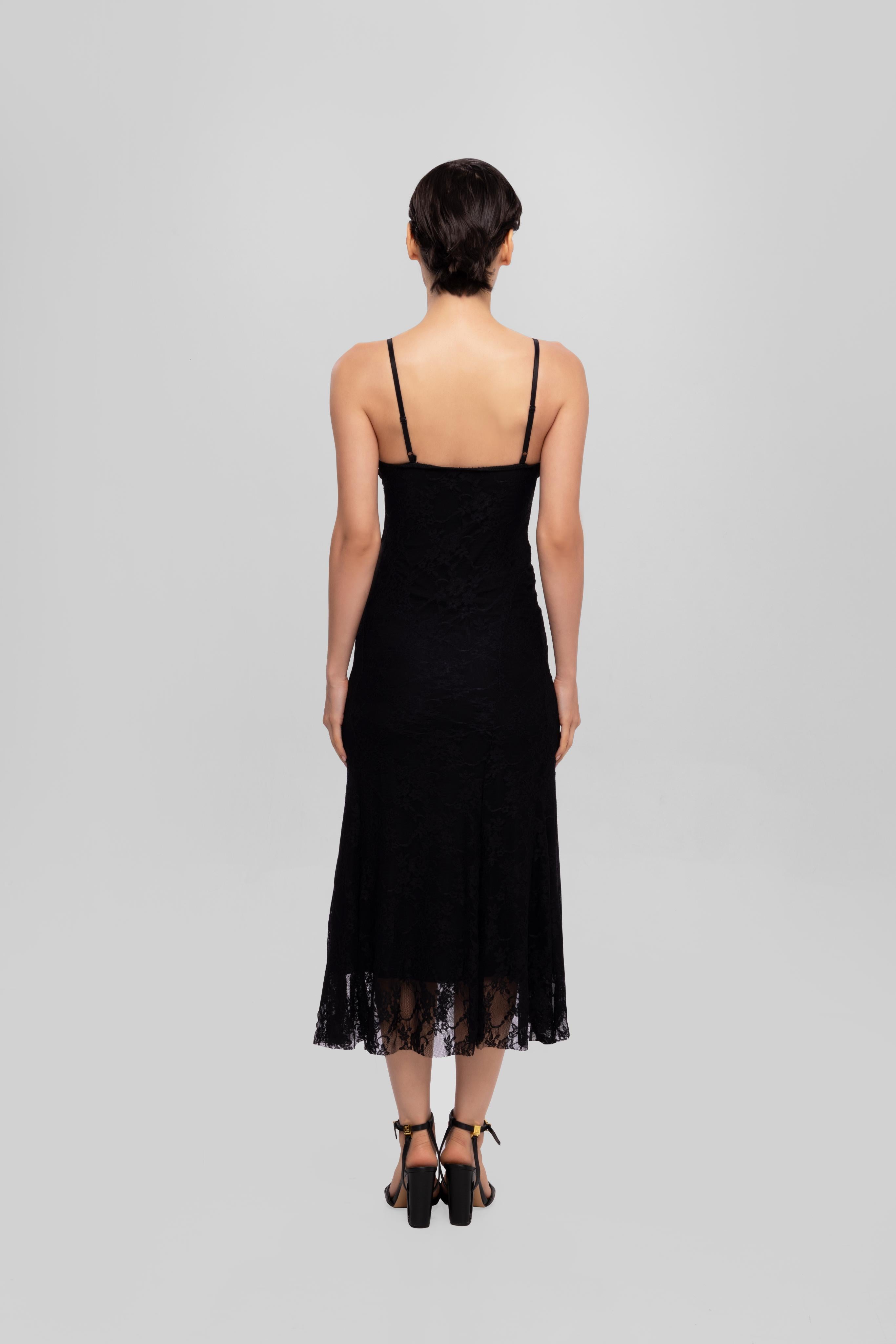 Solid Spaghetti Straps mesh midi dress Black