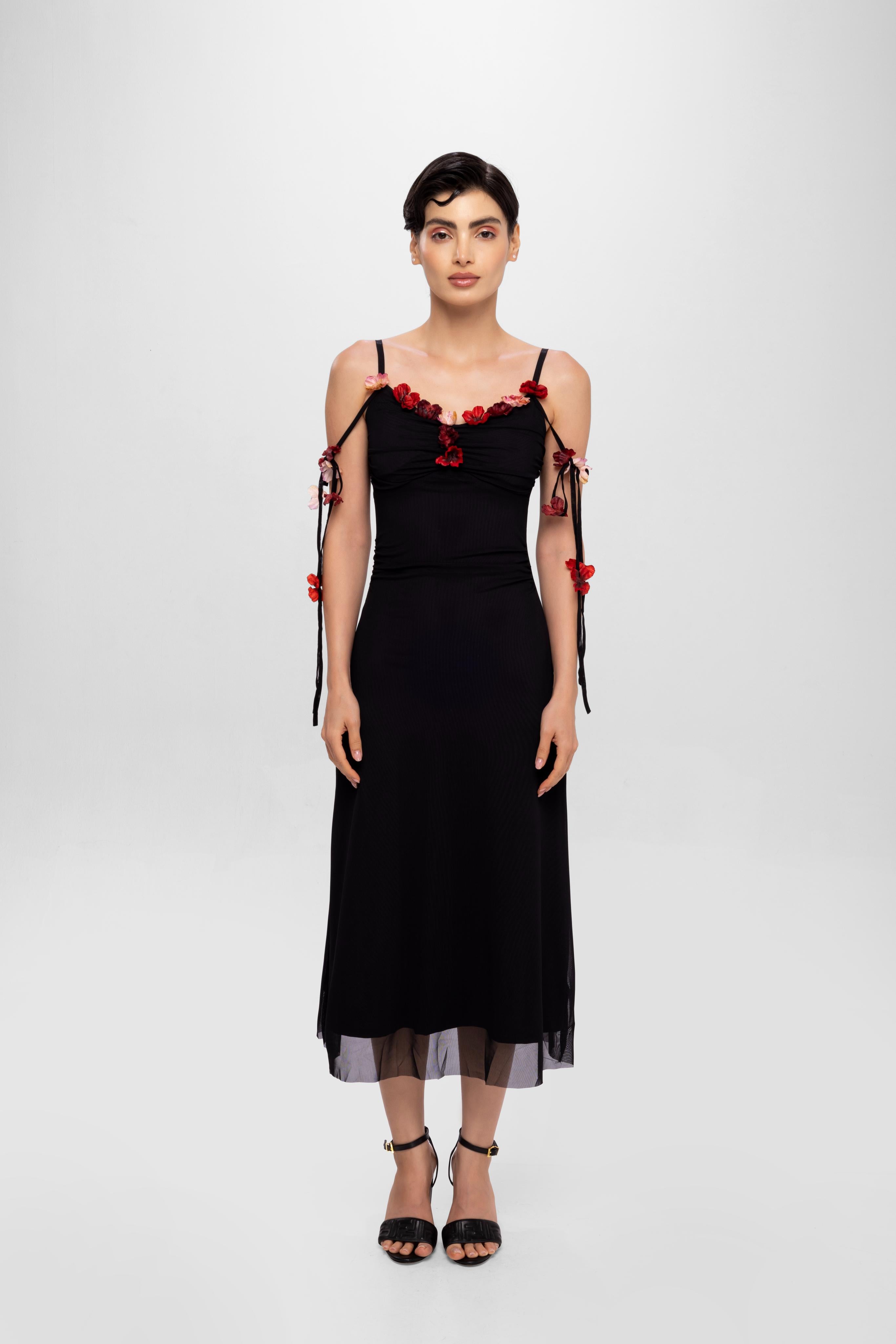 Solid Spaghetti Straps mesh midi dress