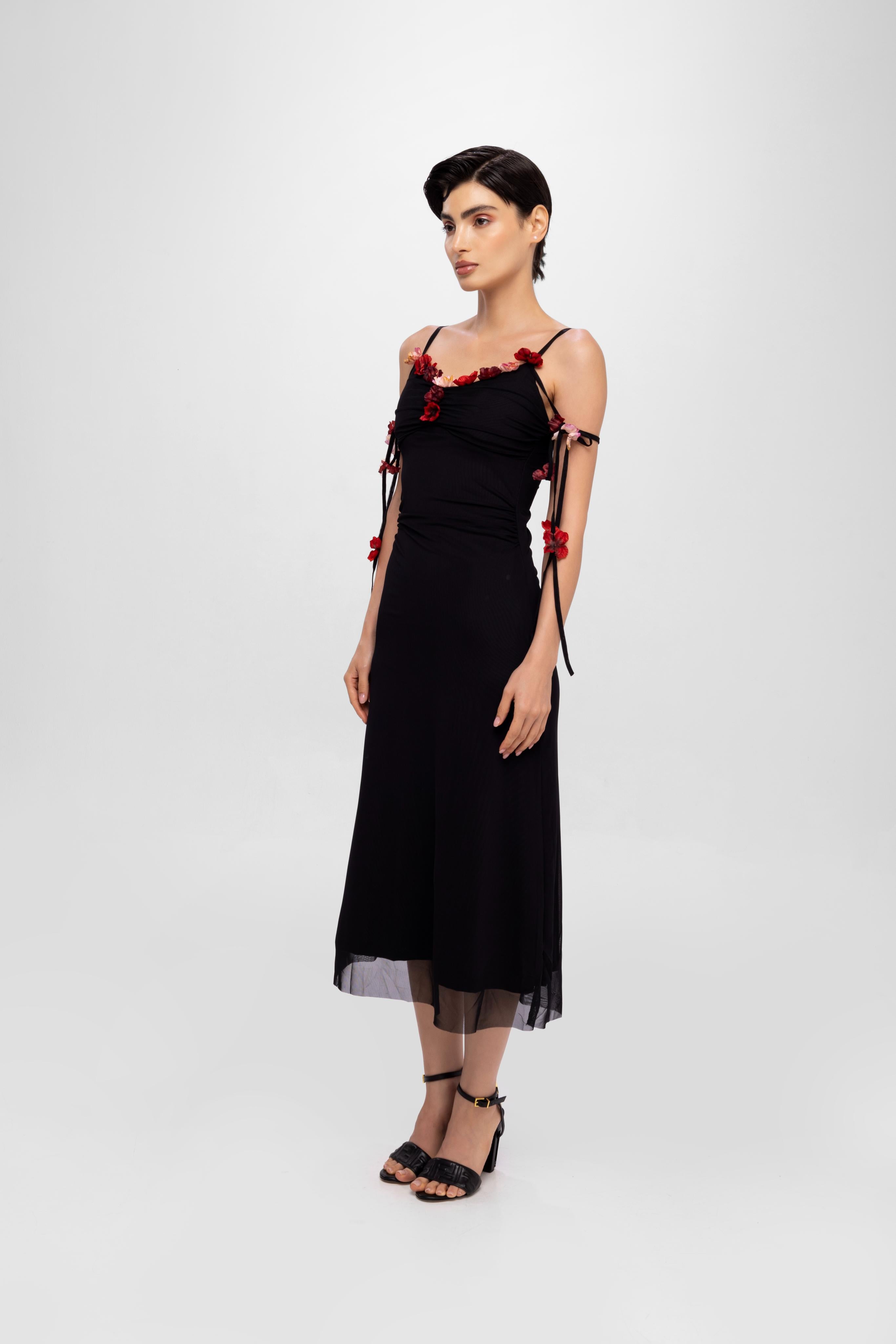Solid Spaghetti Straps mesh midi dress