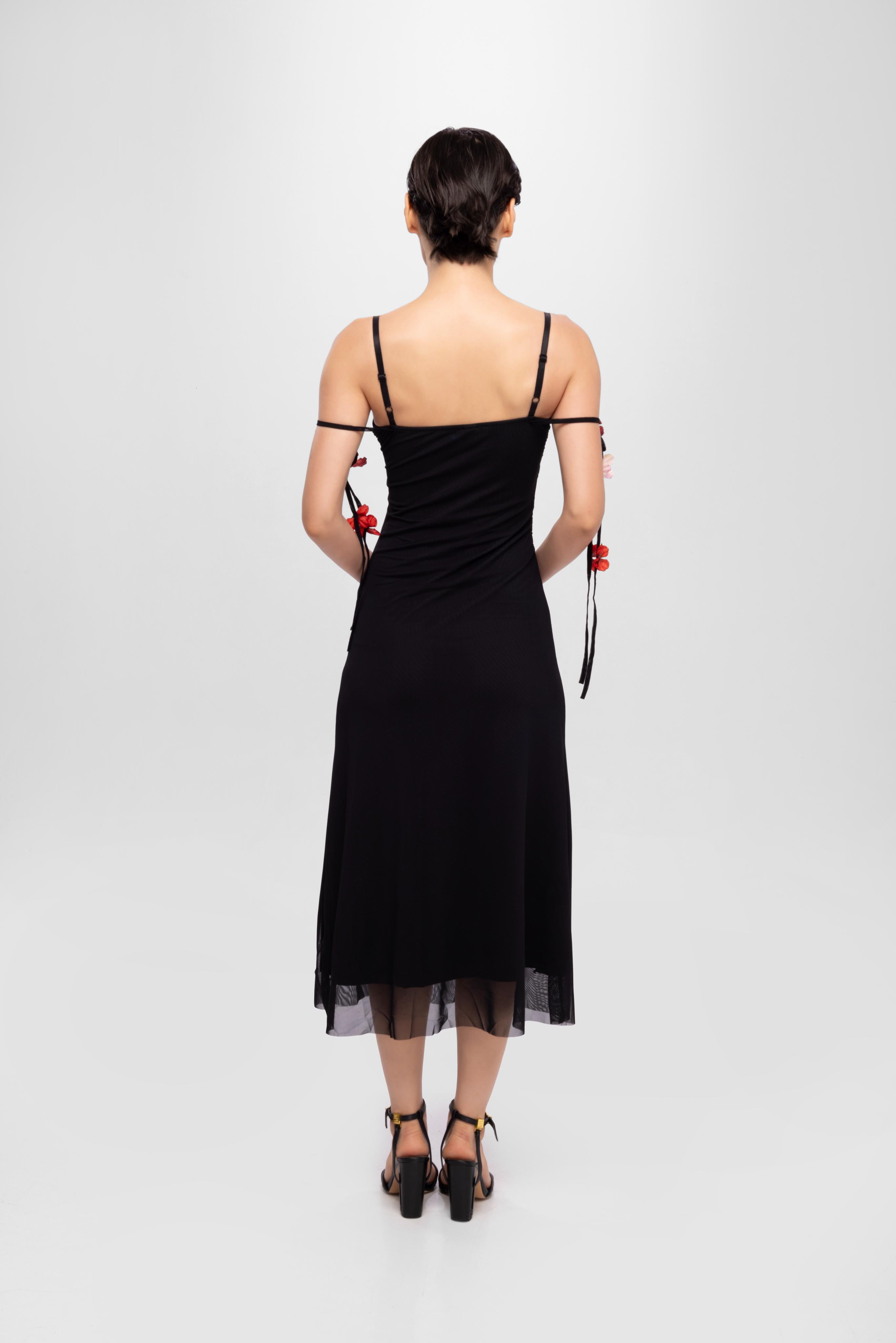Solid Spaghetti Straps mesh midi dress