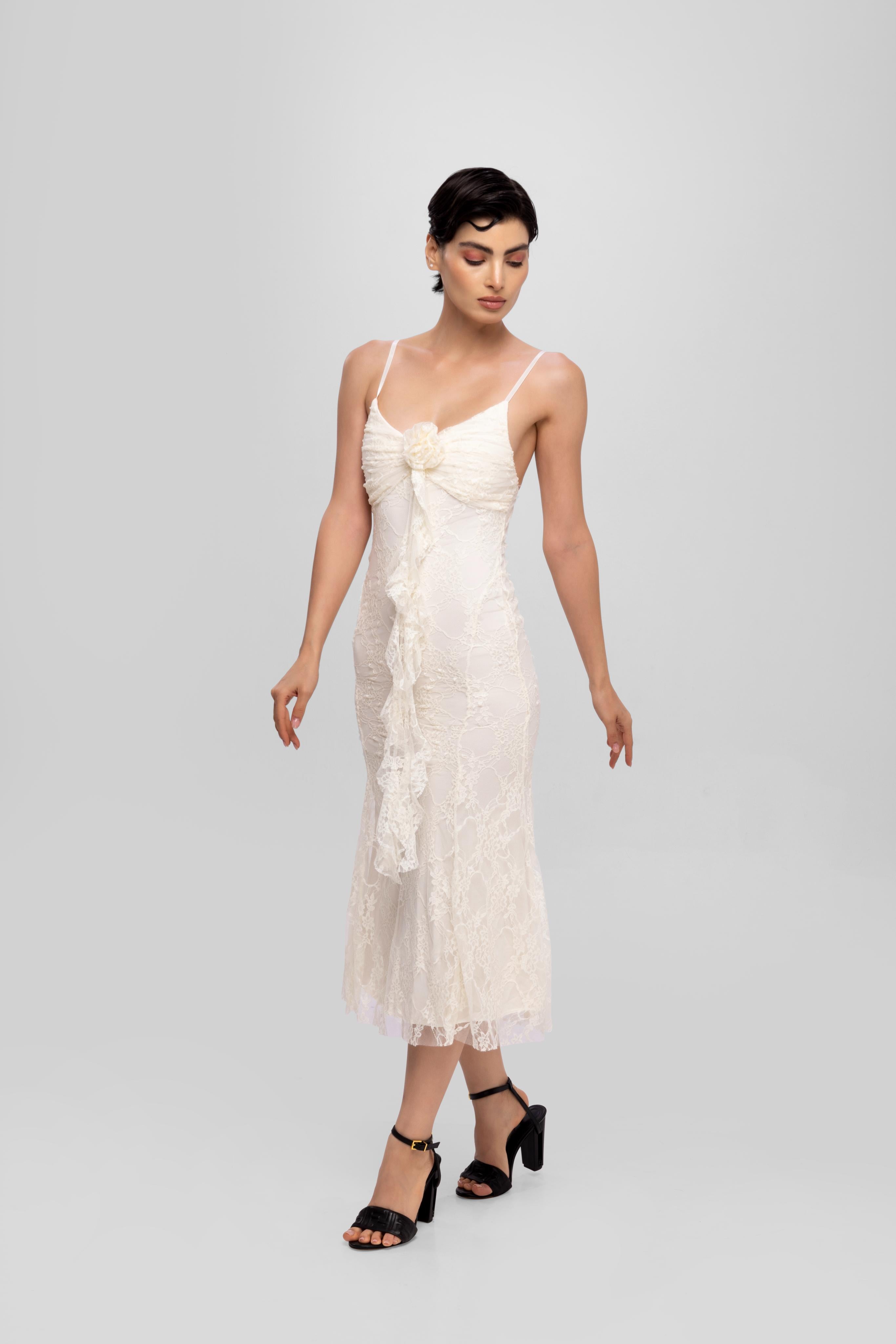Solid Spaghetti Straps mesh midi dress Begie