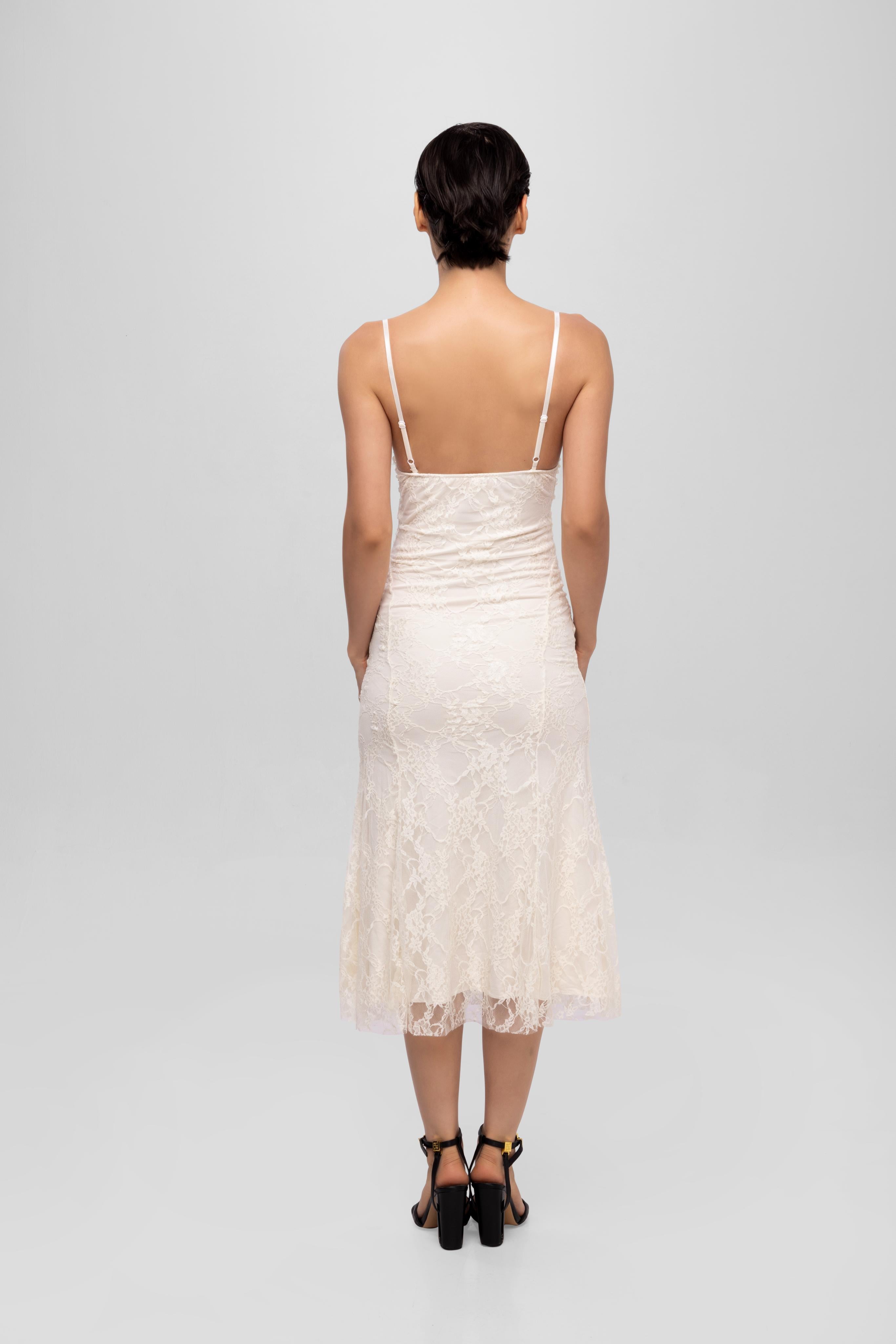 Solid Spaghetti Straps mesh midi dress Begie