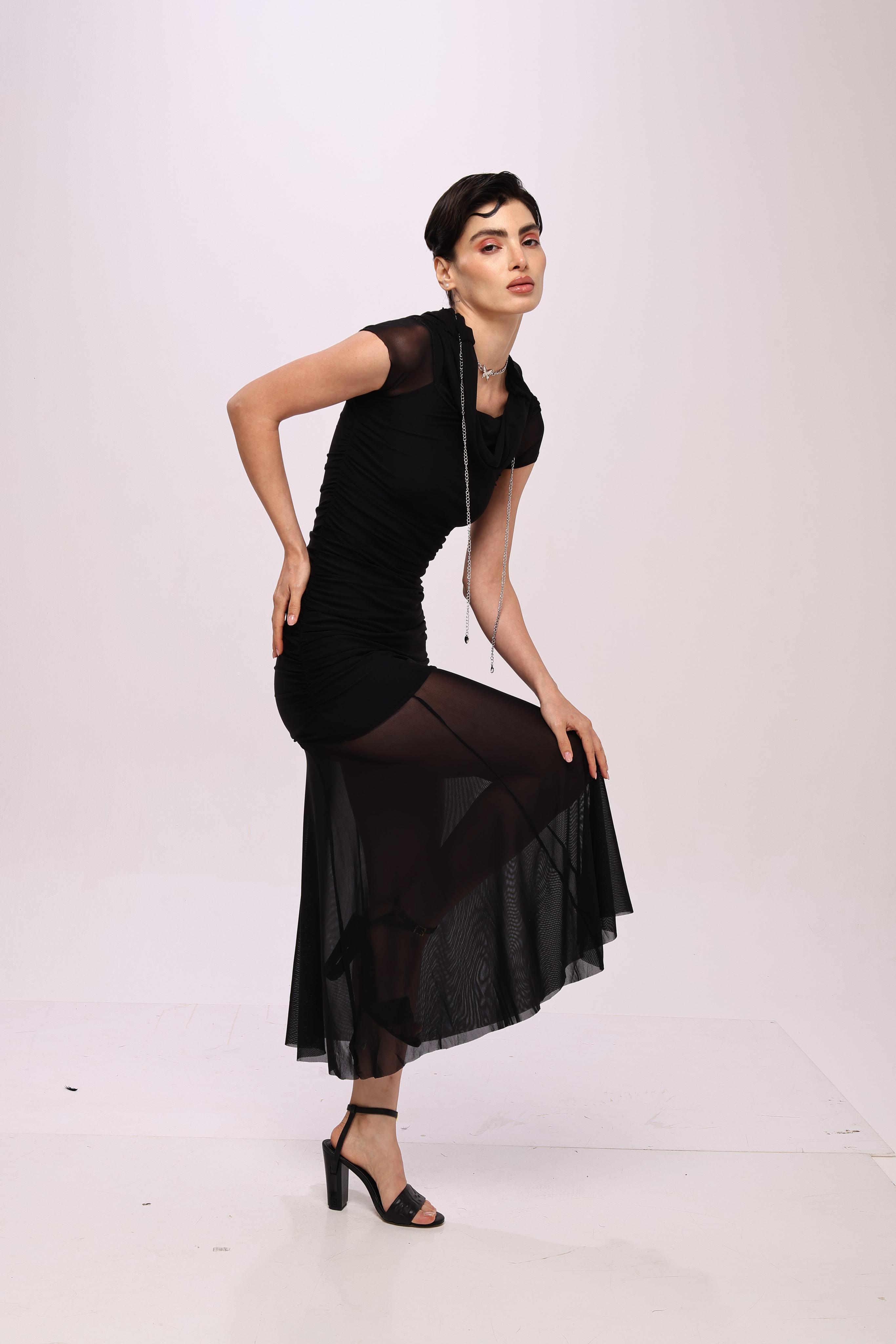 Halter neck Dress-Black