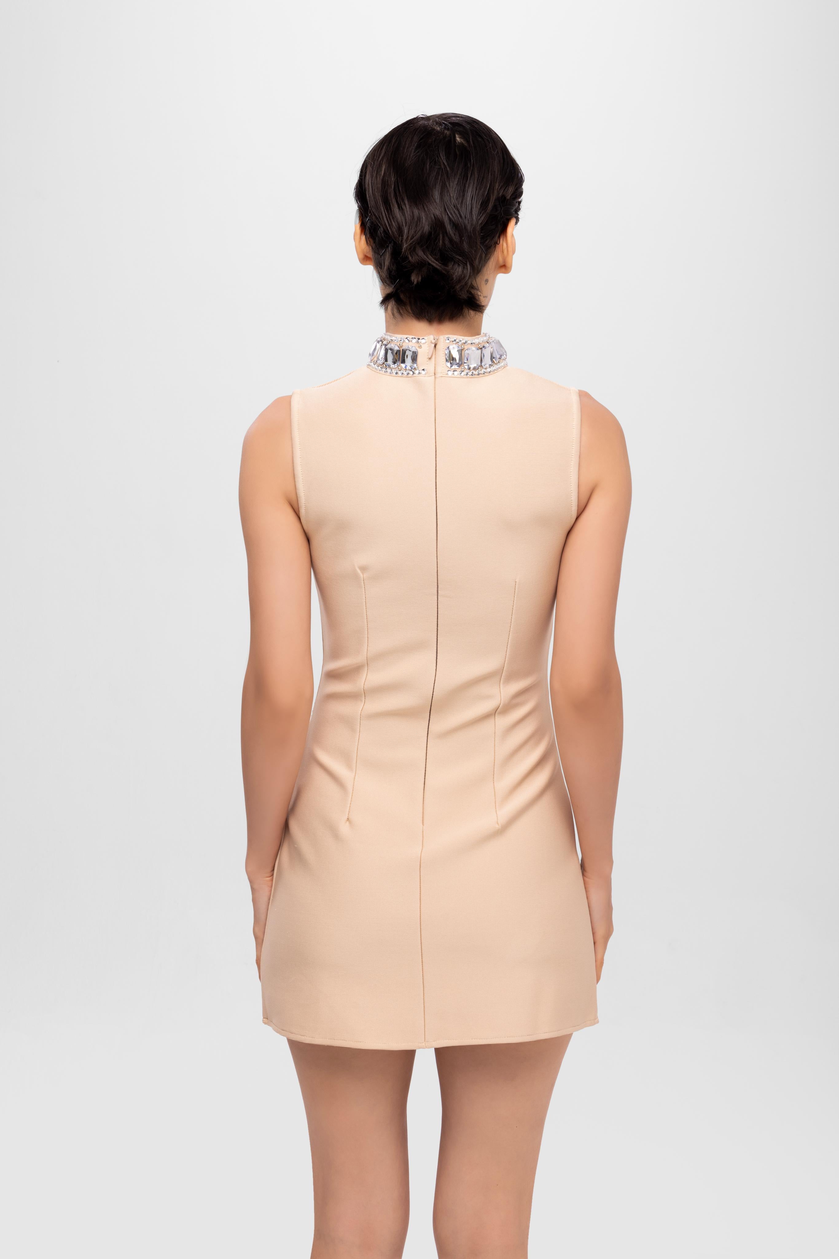 Mock neck Rhinestone sleeve less mini dress Begie