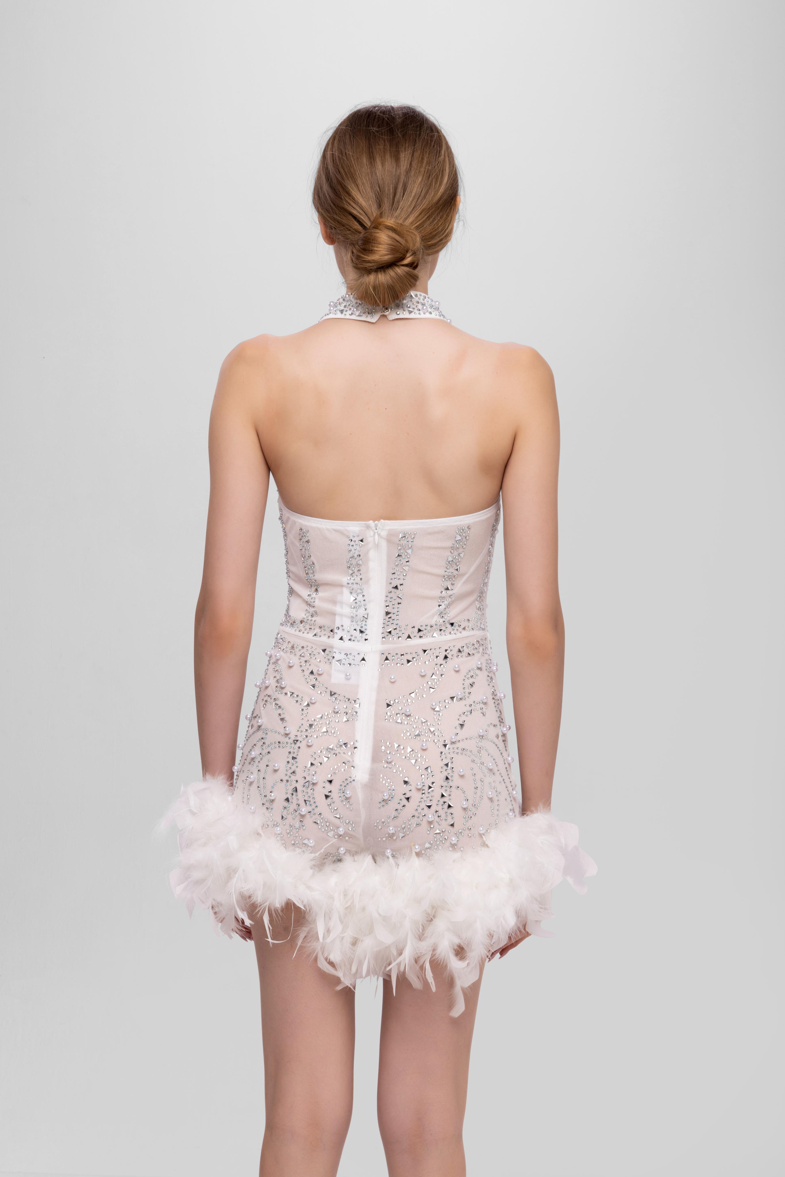 Embellished romper with feather White