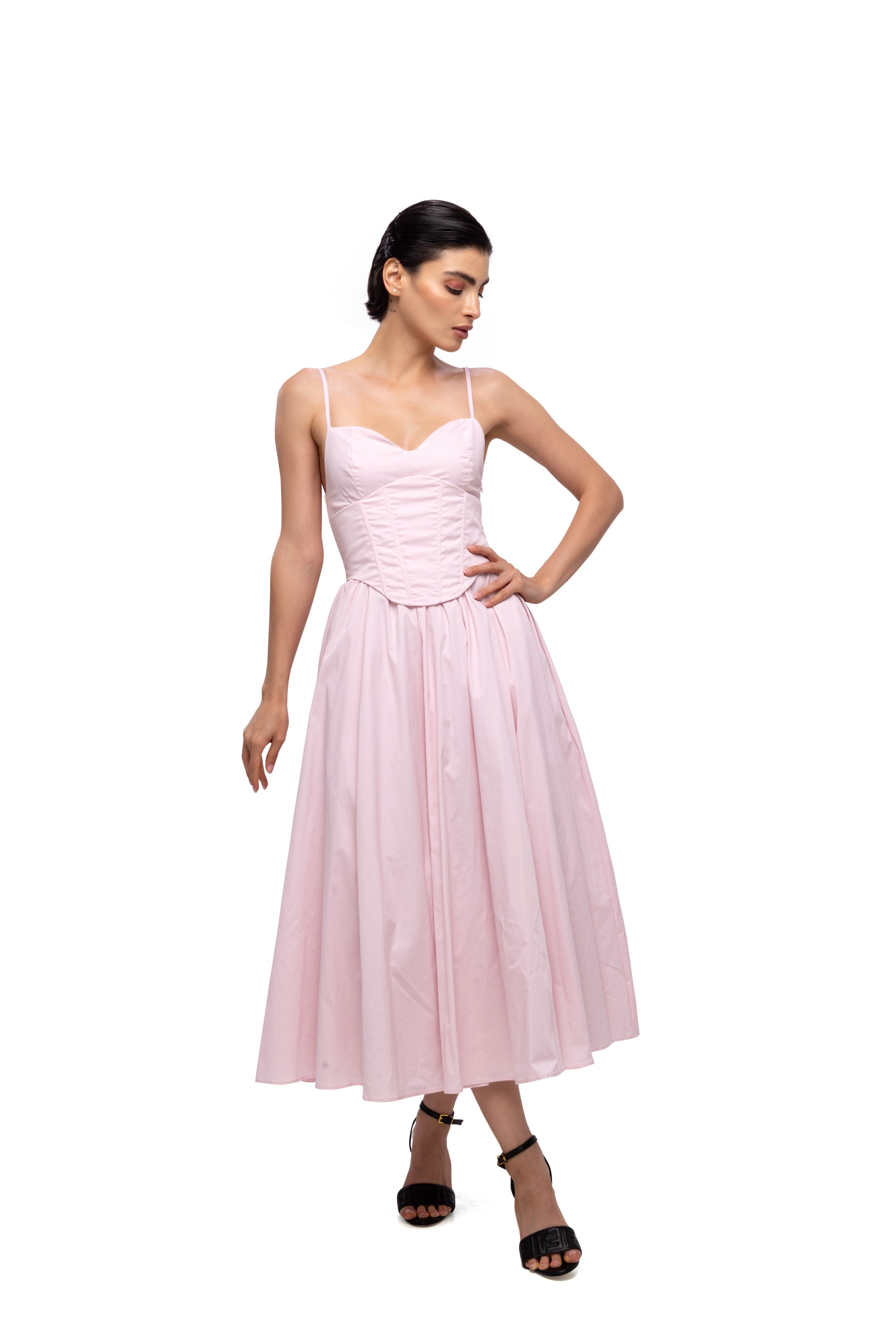 Solid Spaghetti Straps long princess dress Pink