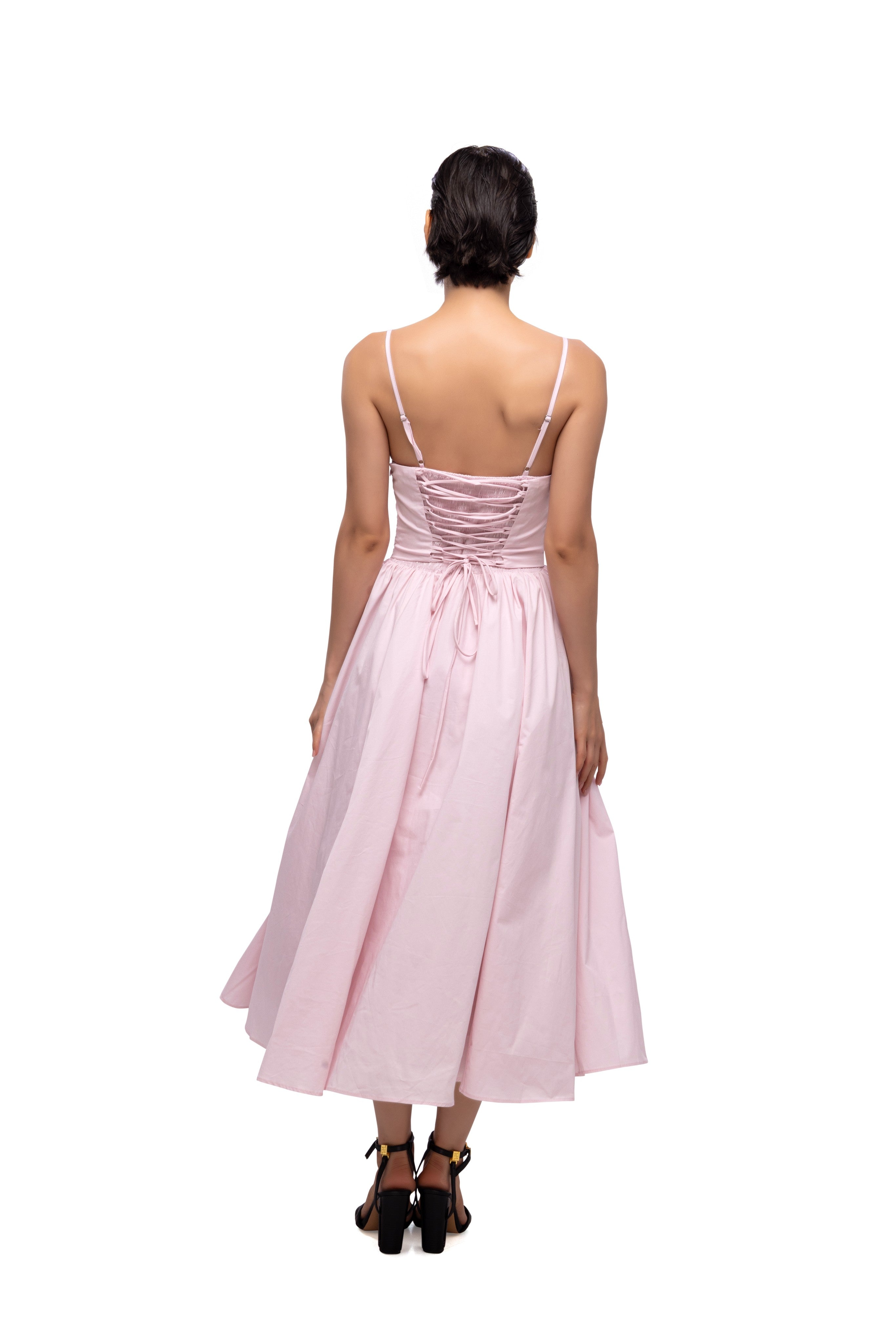 Solid Spaghetti Straps long princess dress Pink