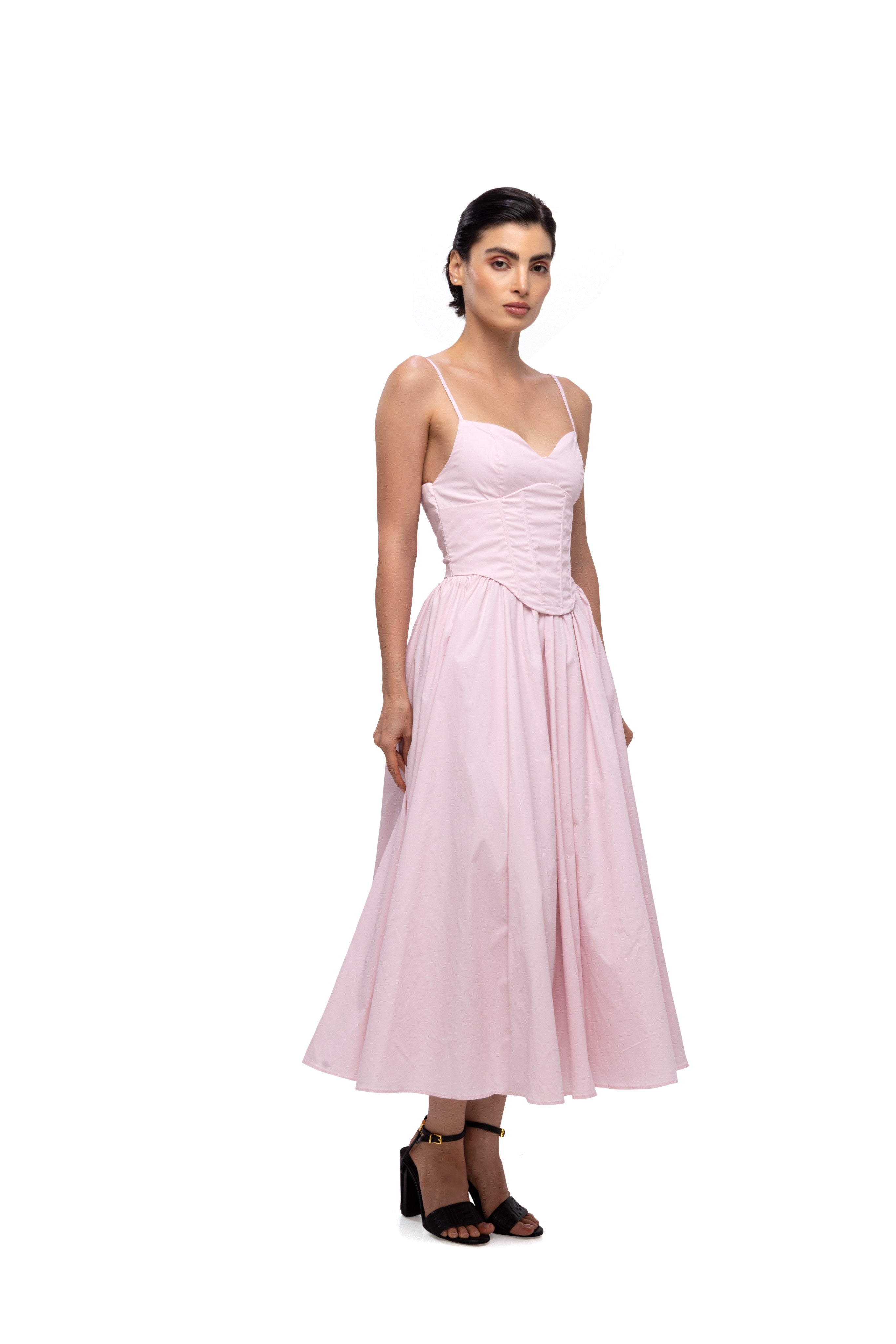 Solid Spaghetti Straps long princess dress Pink