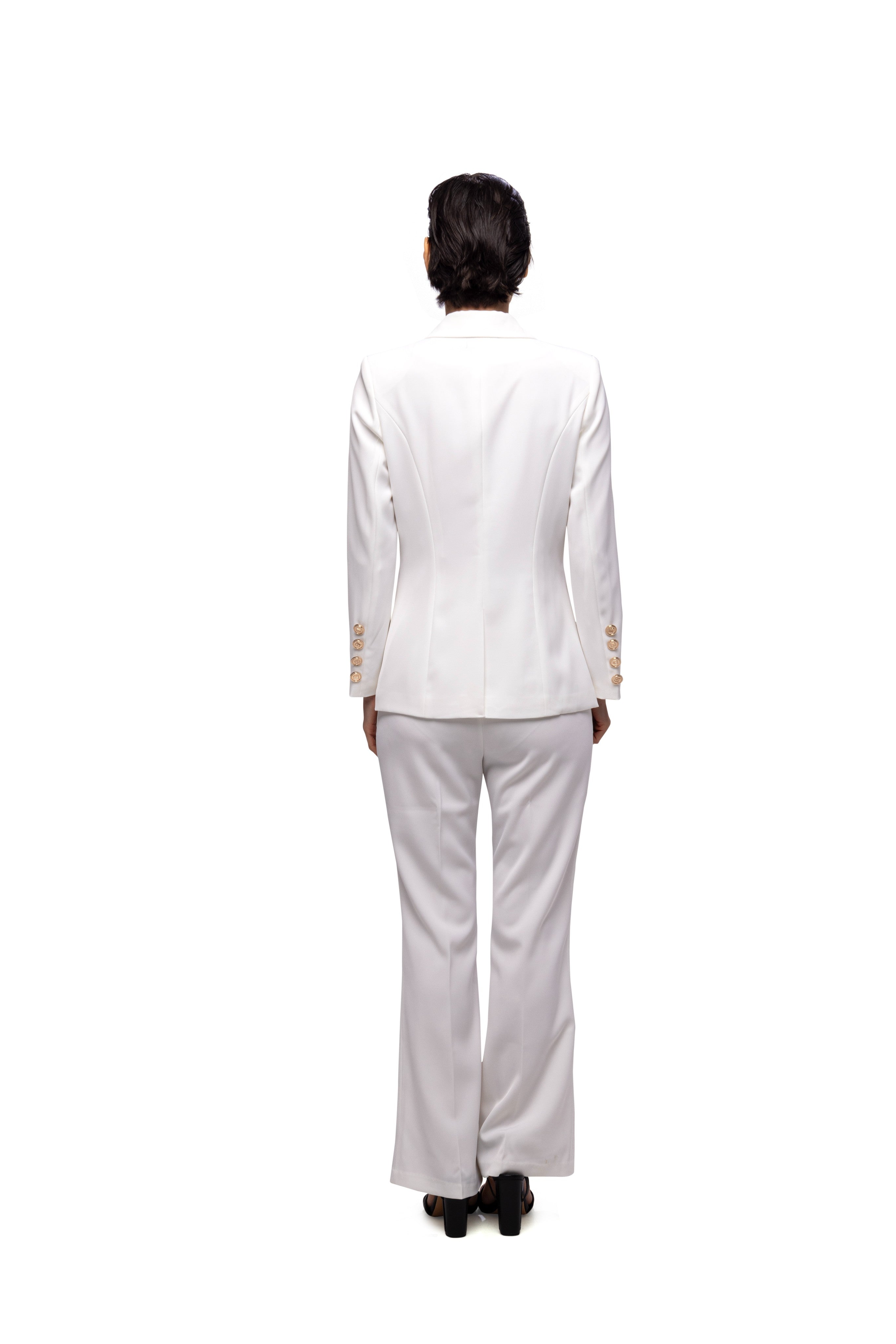 Solid fully lined lapel Collar long sleeve button closer suitset White