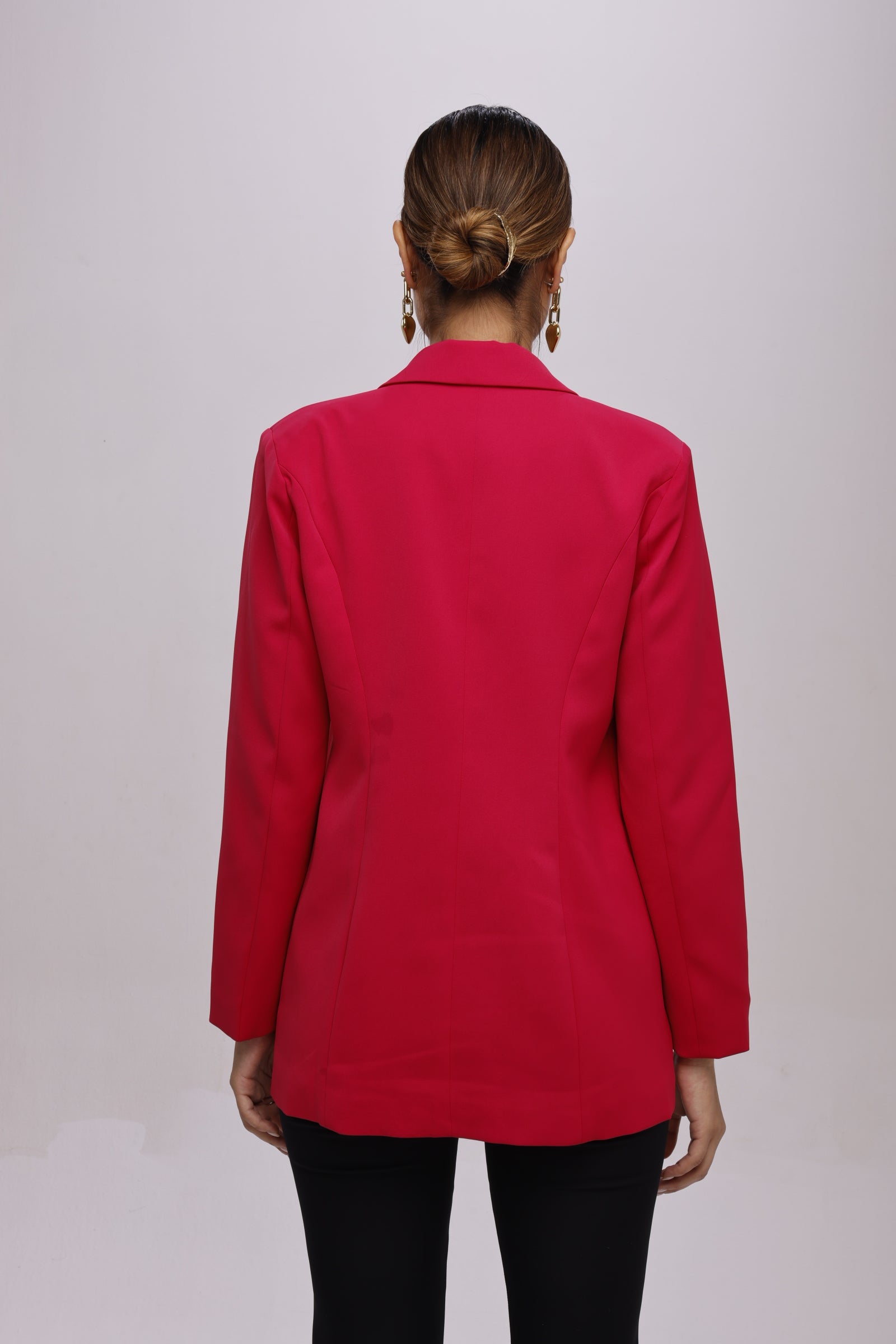Solid fully lined shawl Collar long sleeve blazer Rose Red