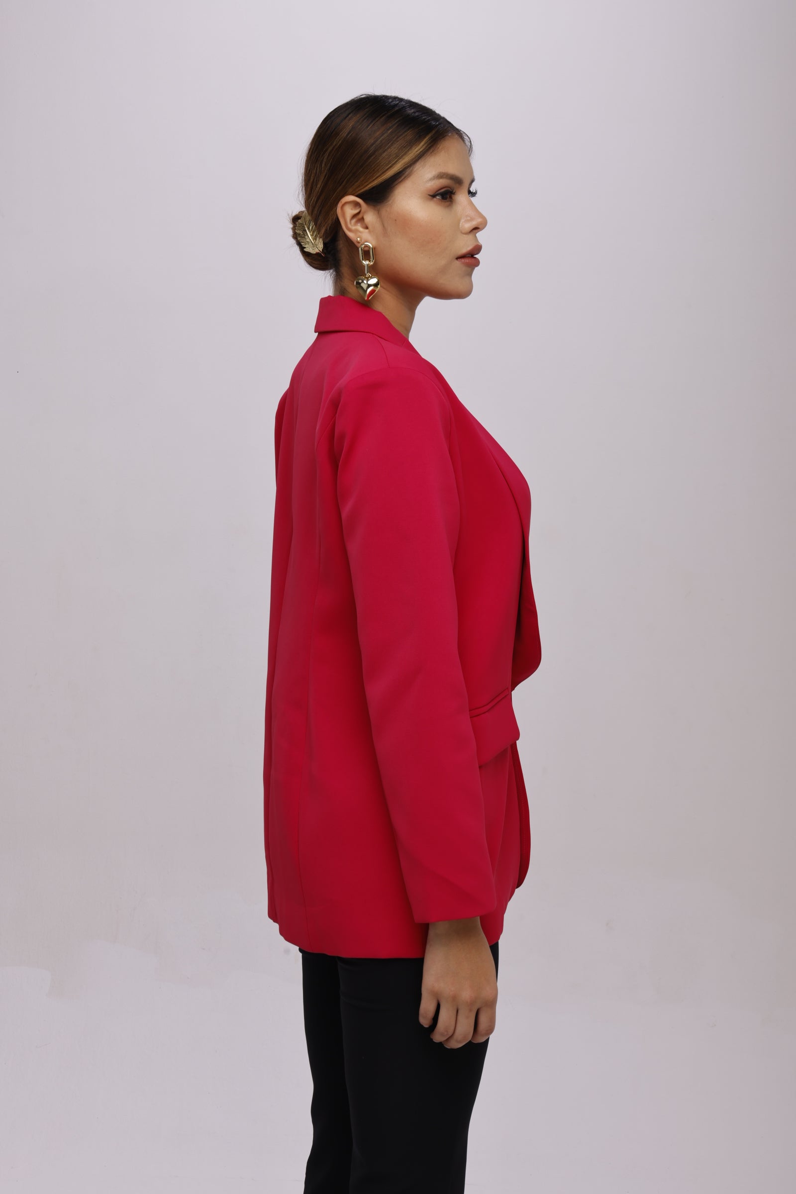 Solid fully lined shawl Collar long sleeve blazer Rose Red