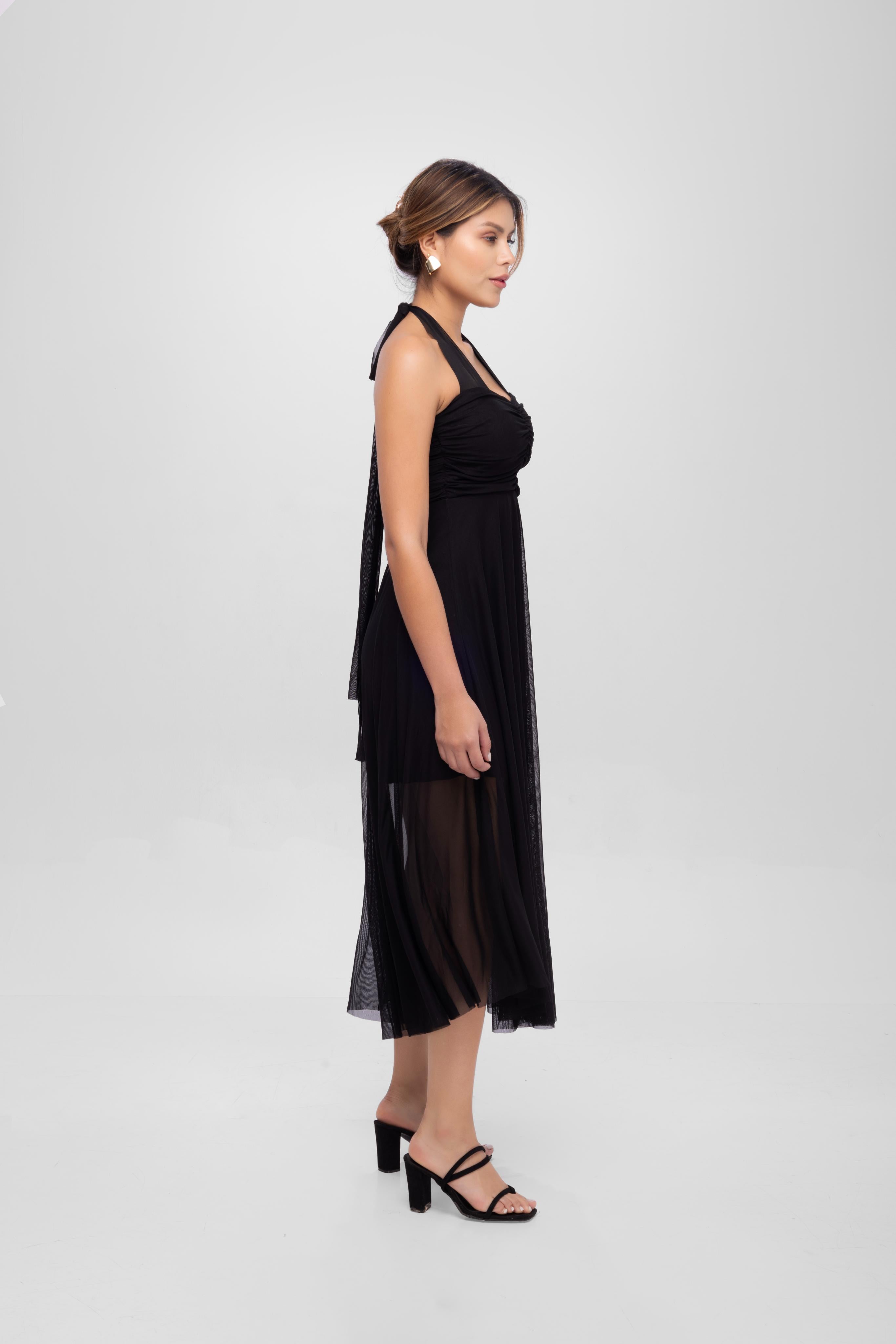 Halter neck Dress-Black