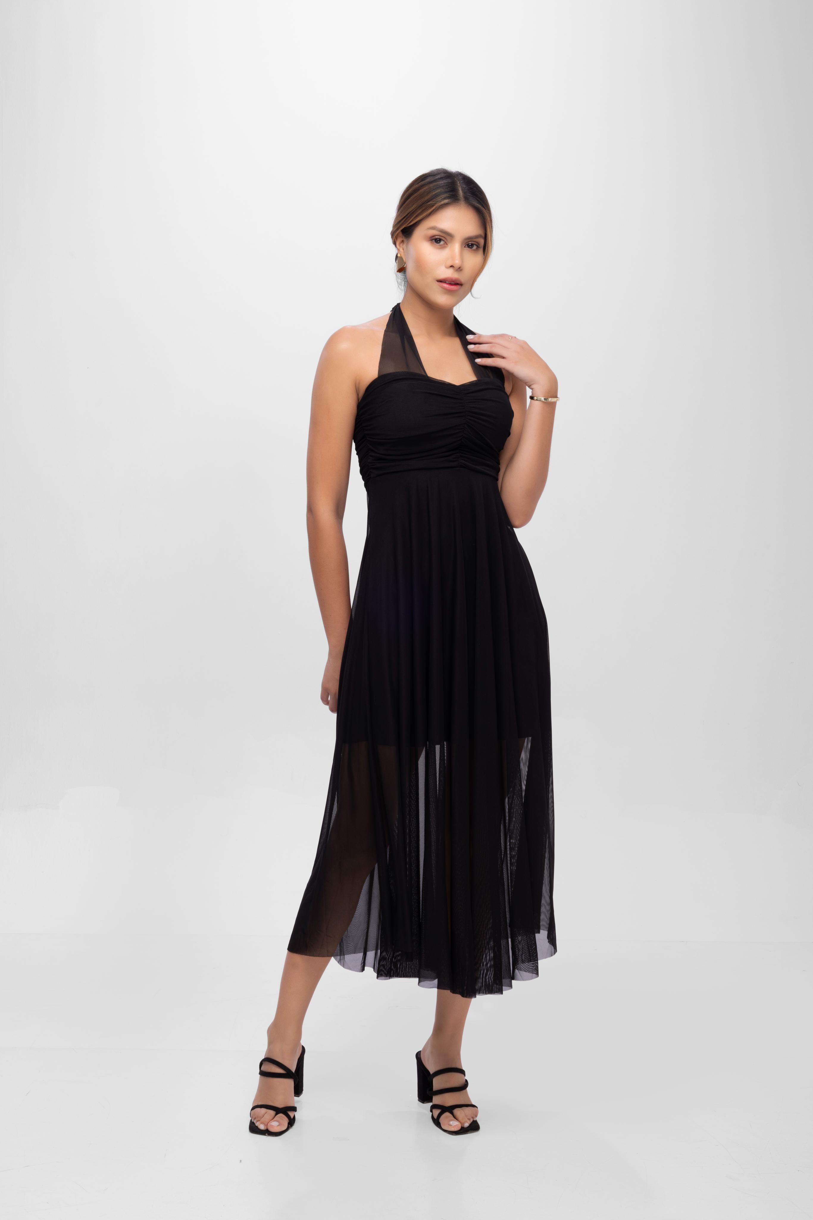 Halter neck Dress-Black