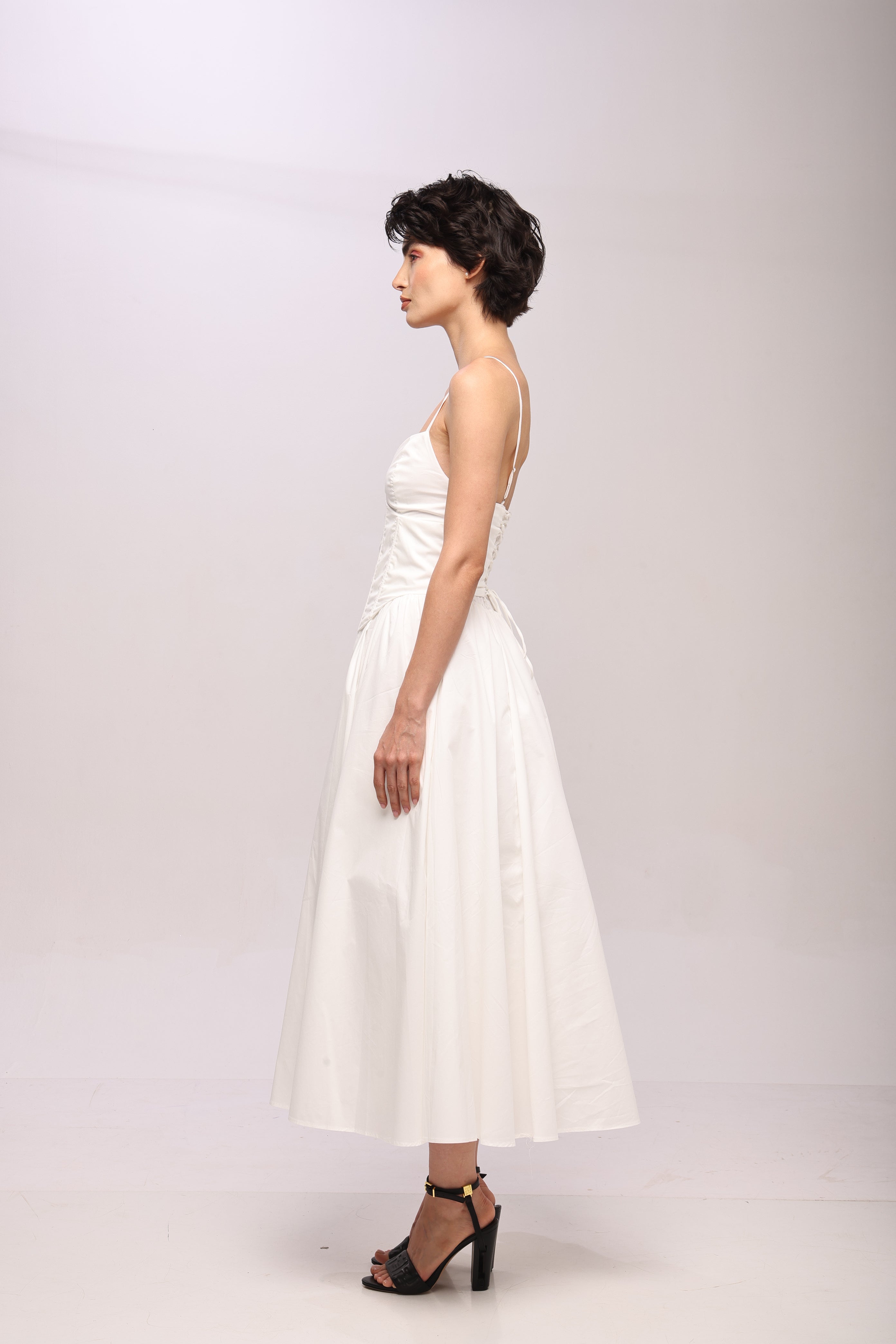 Solid Spaghetti Straps long princess dress White