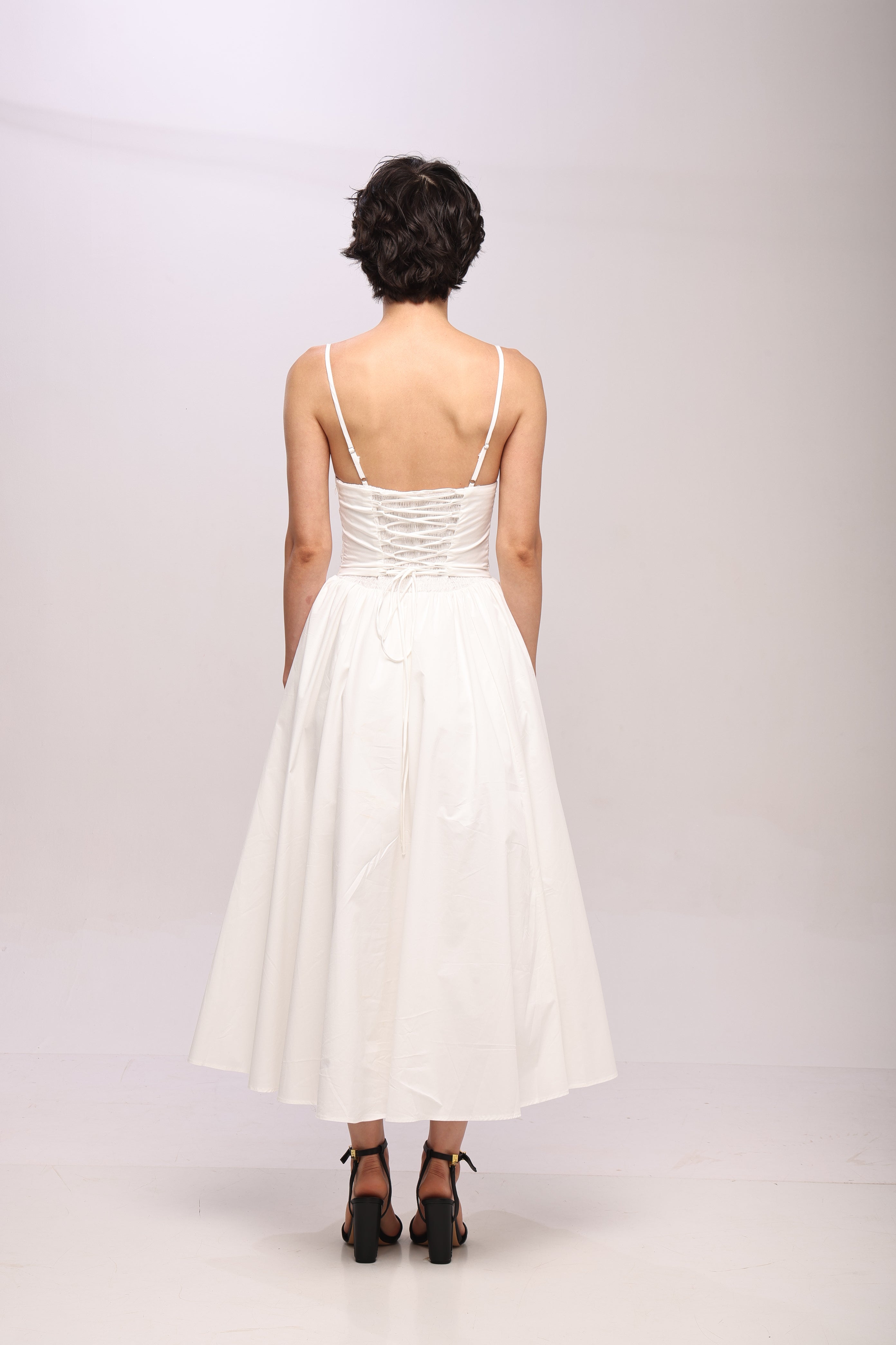 Solid Spaghetti Straps long princess dress White