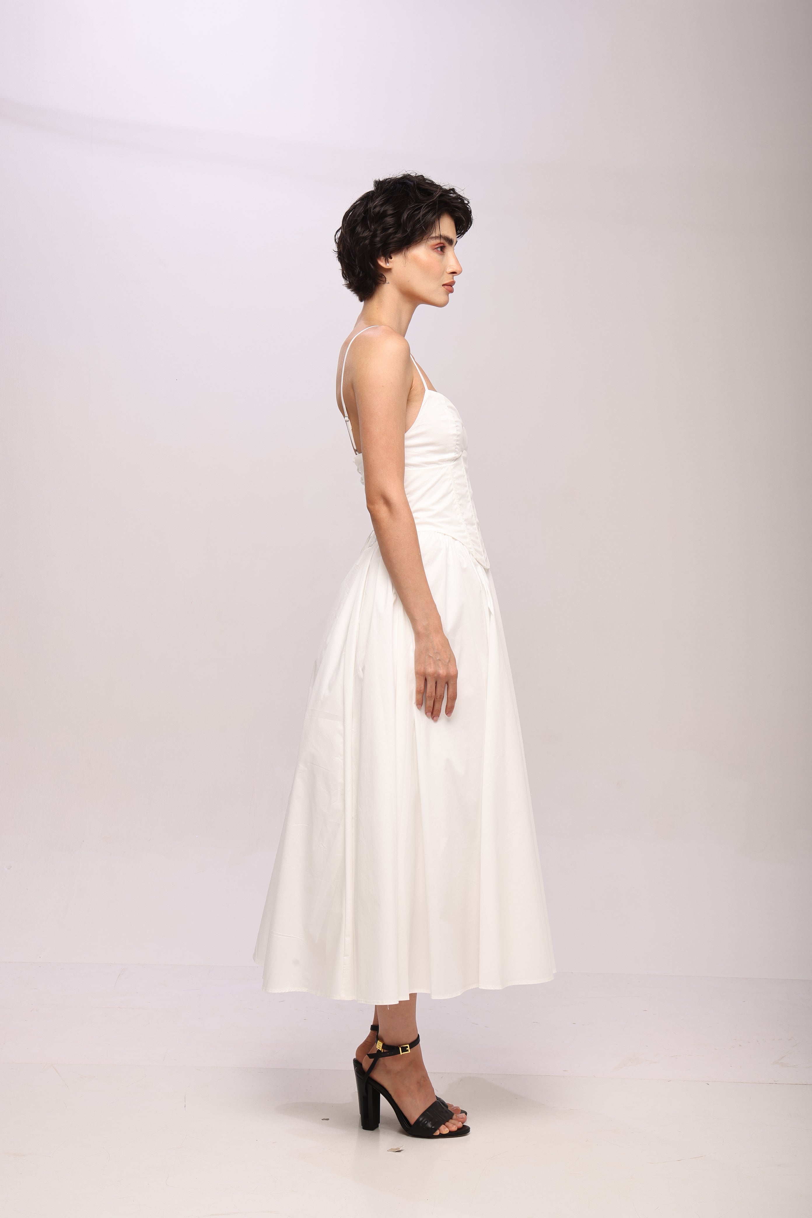 Solid Spaghetti Straps long princess dress White