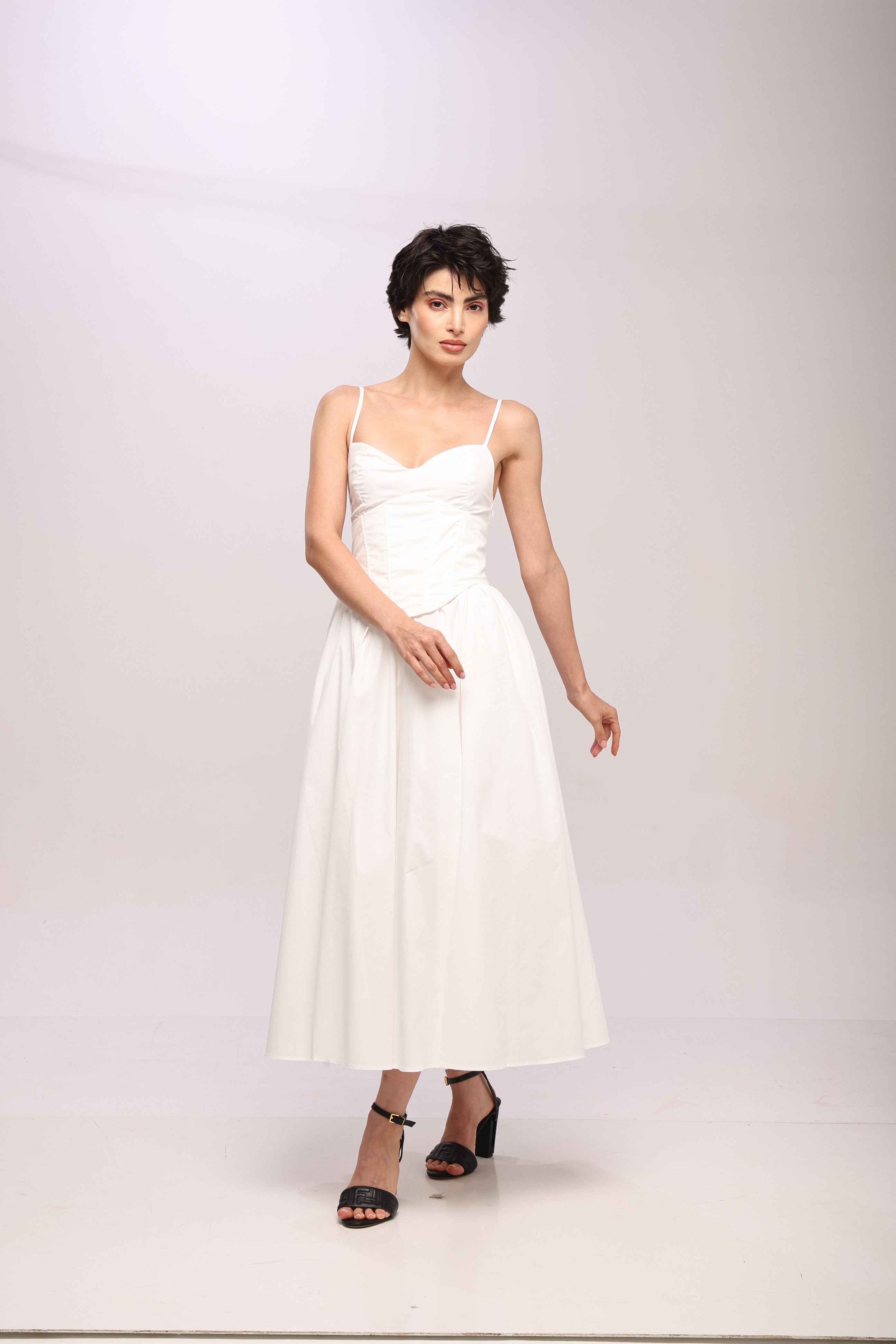 Solid Spaghetti Straps long princess dress White