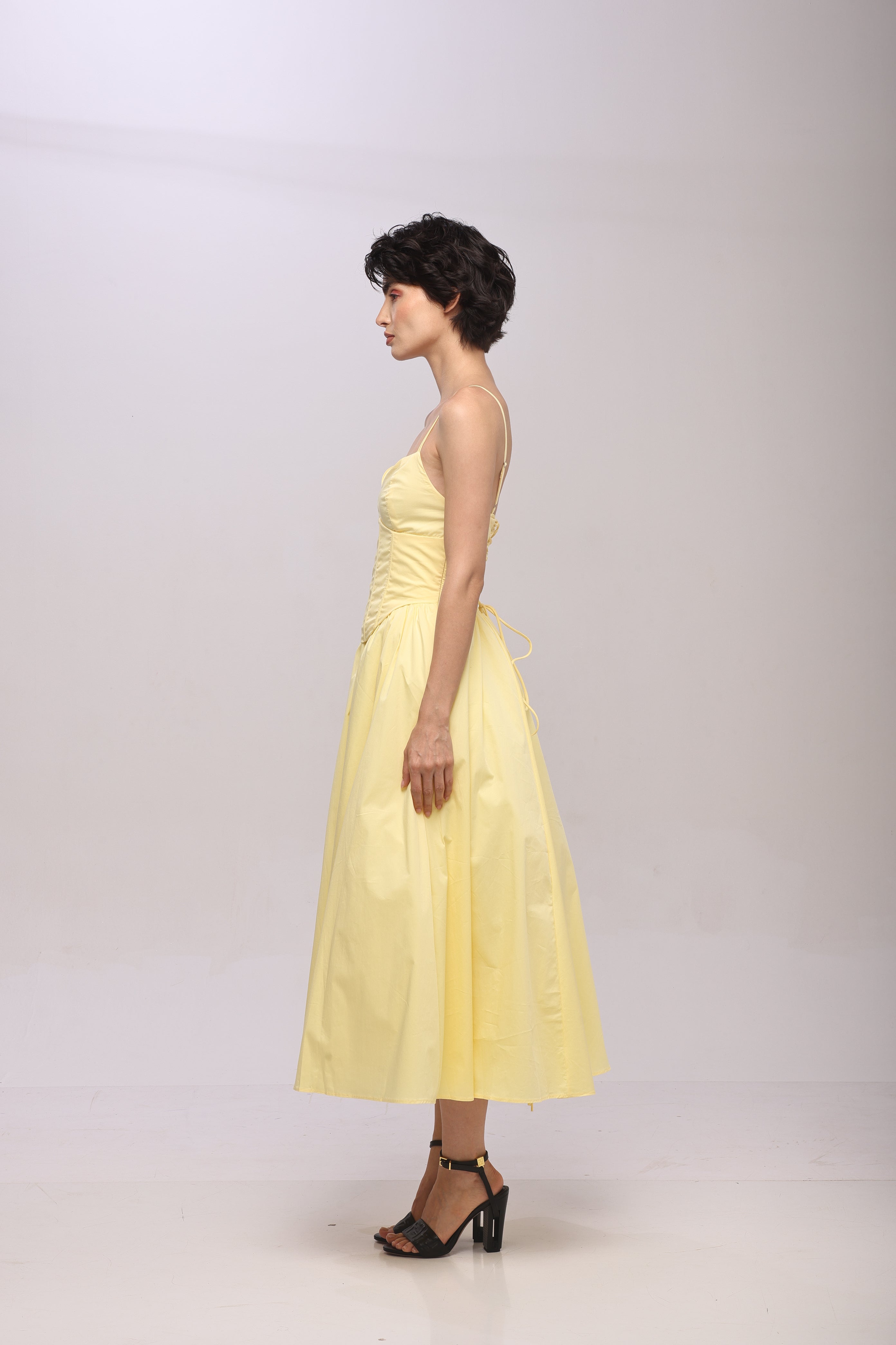 Solid Spaghetti Straps long princess dress Yellow