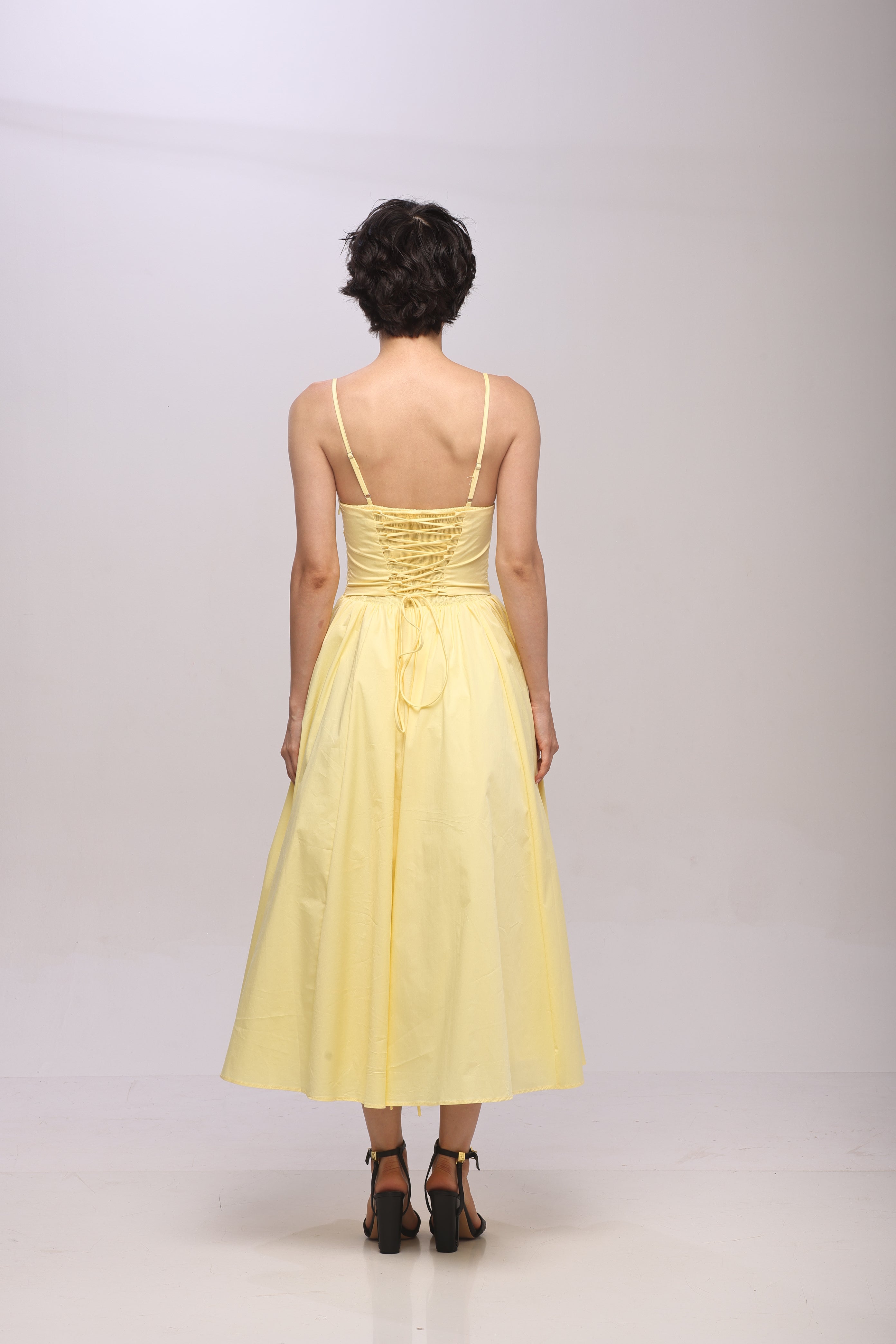 Solid Spaghetti Straps long princess dress Yellow