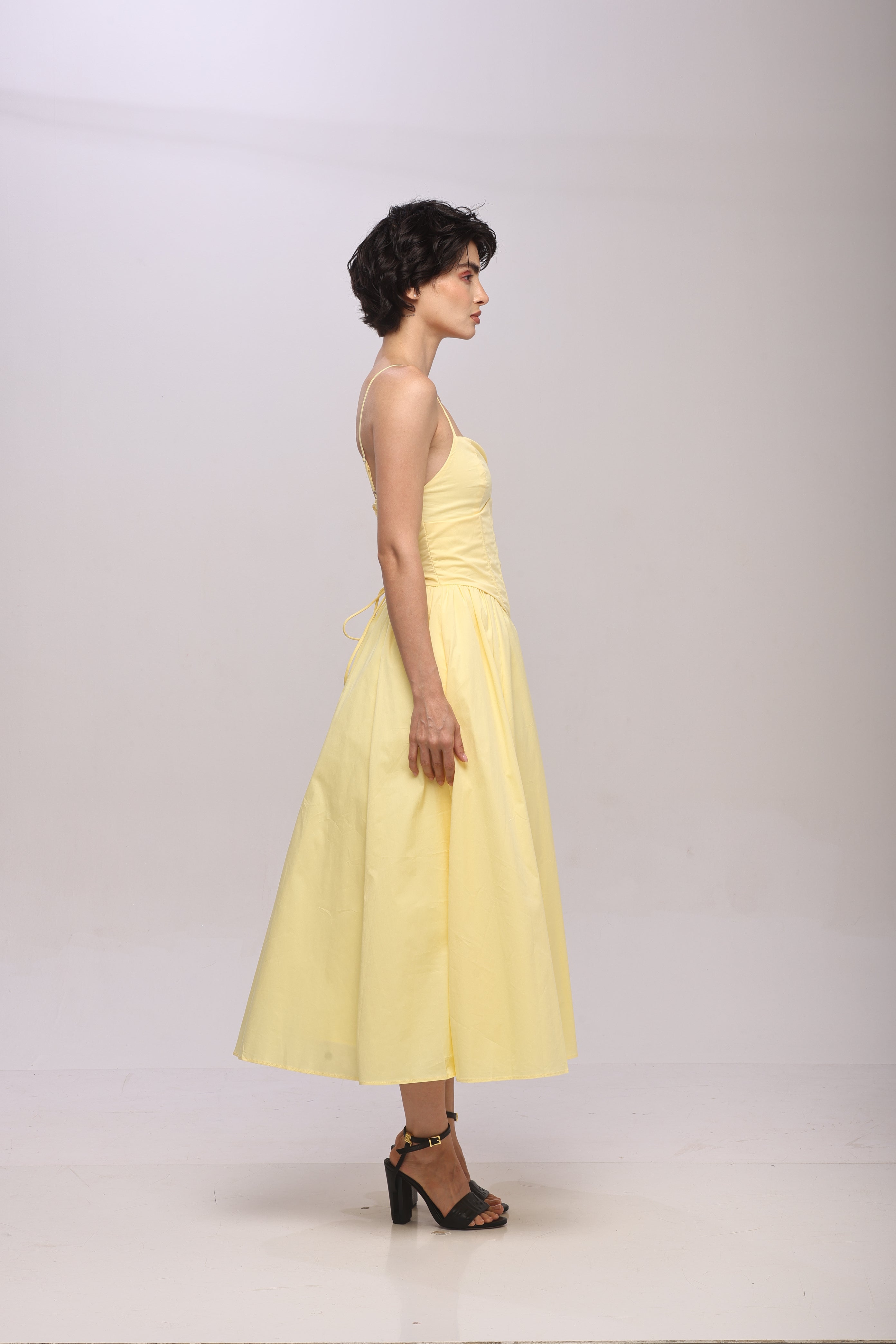Solid Spaghetti Straps long princess dress Yellow