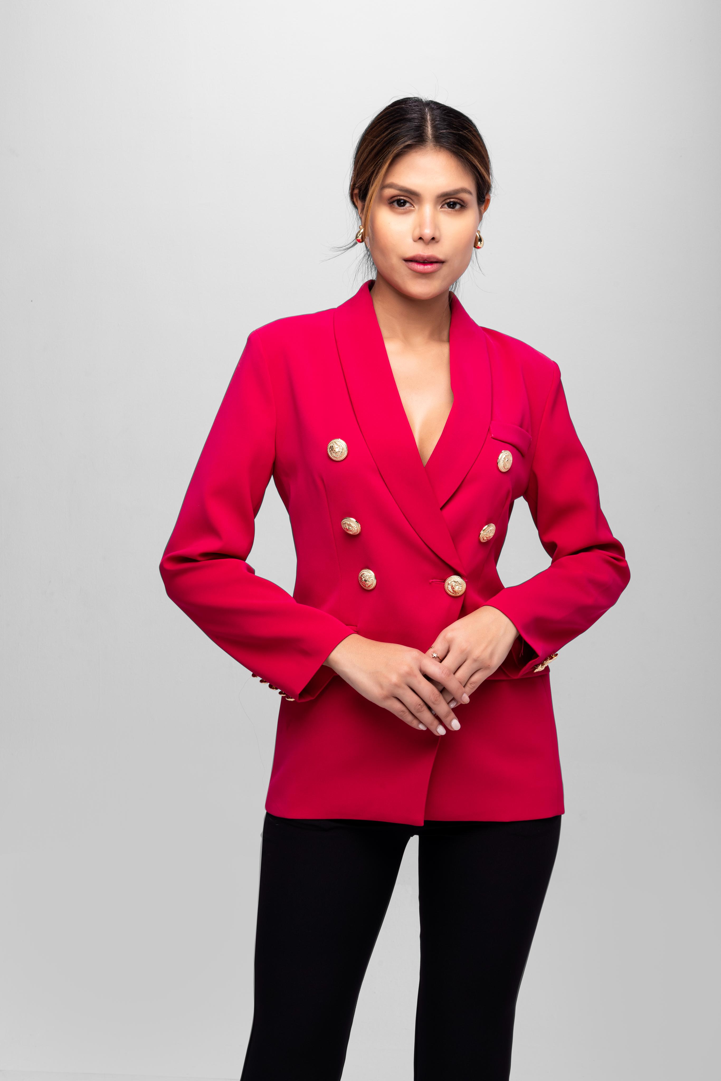 Solid fully lined lapel Collar long sleeve button closer blazer Rose Red