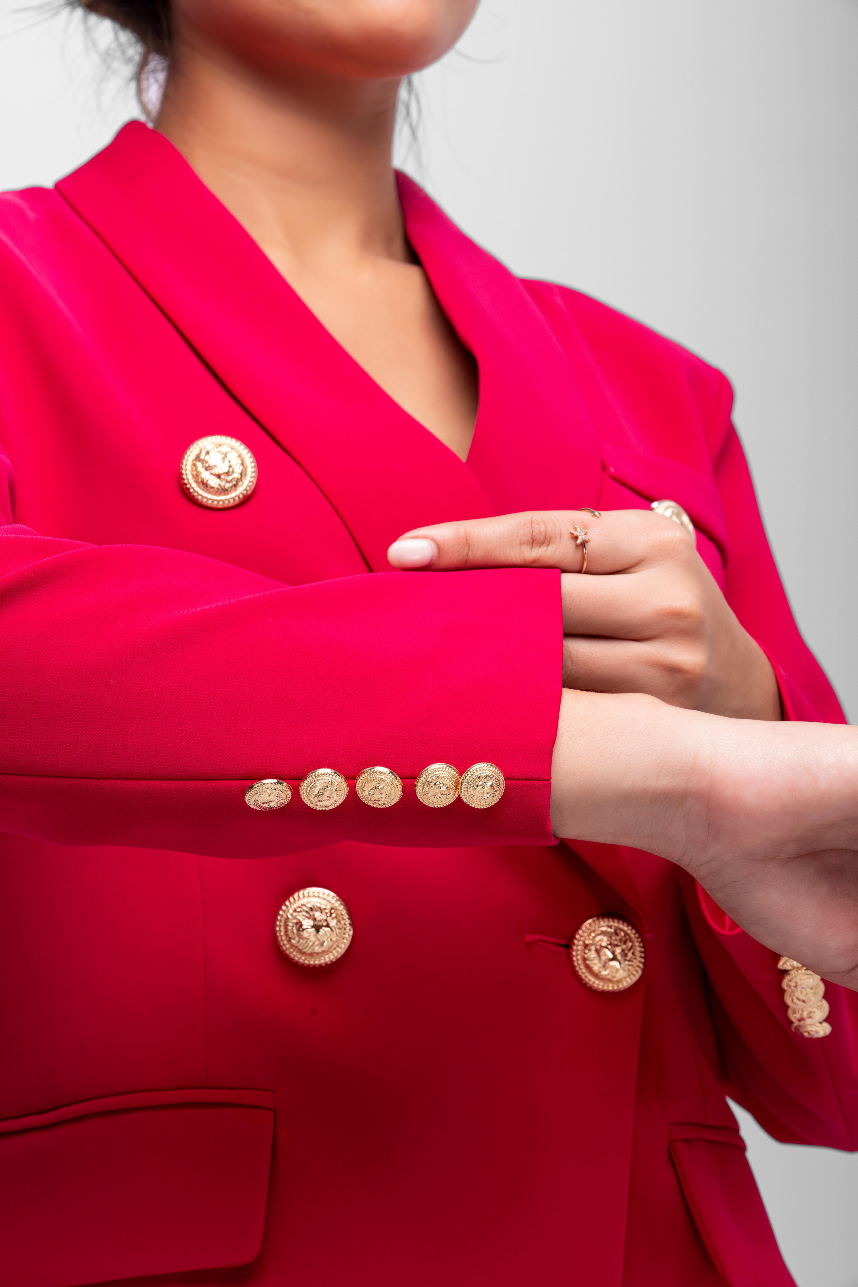 Solid fully lined lapel Collar long sleeve button closer blazer Rose Red