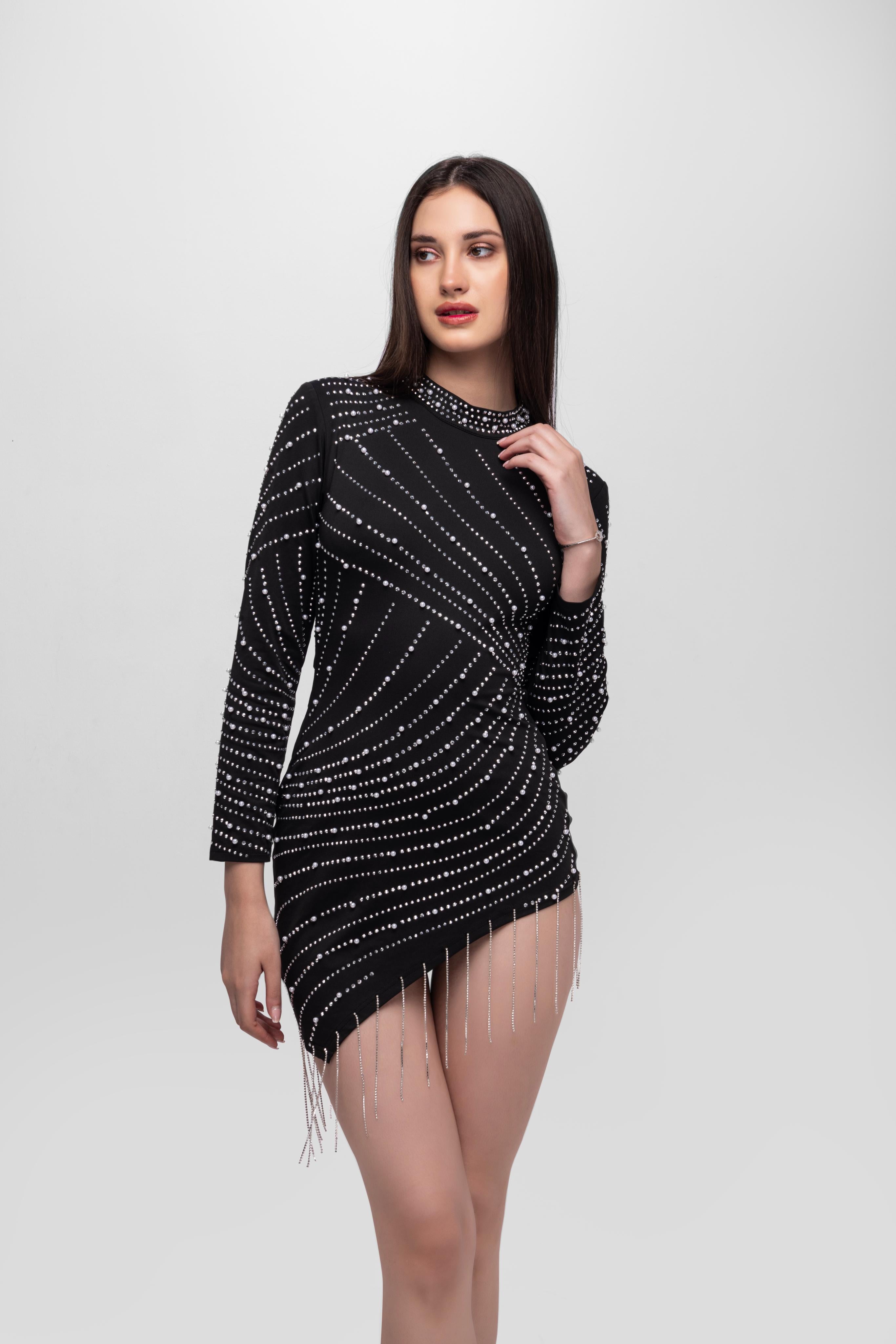 Solid Spaghetti Straps bandage mini dress Black