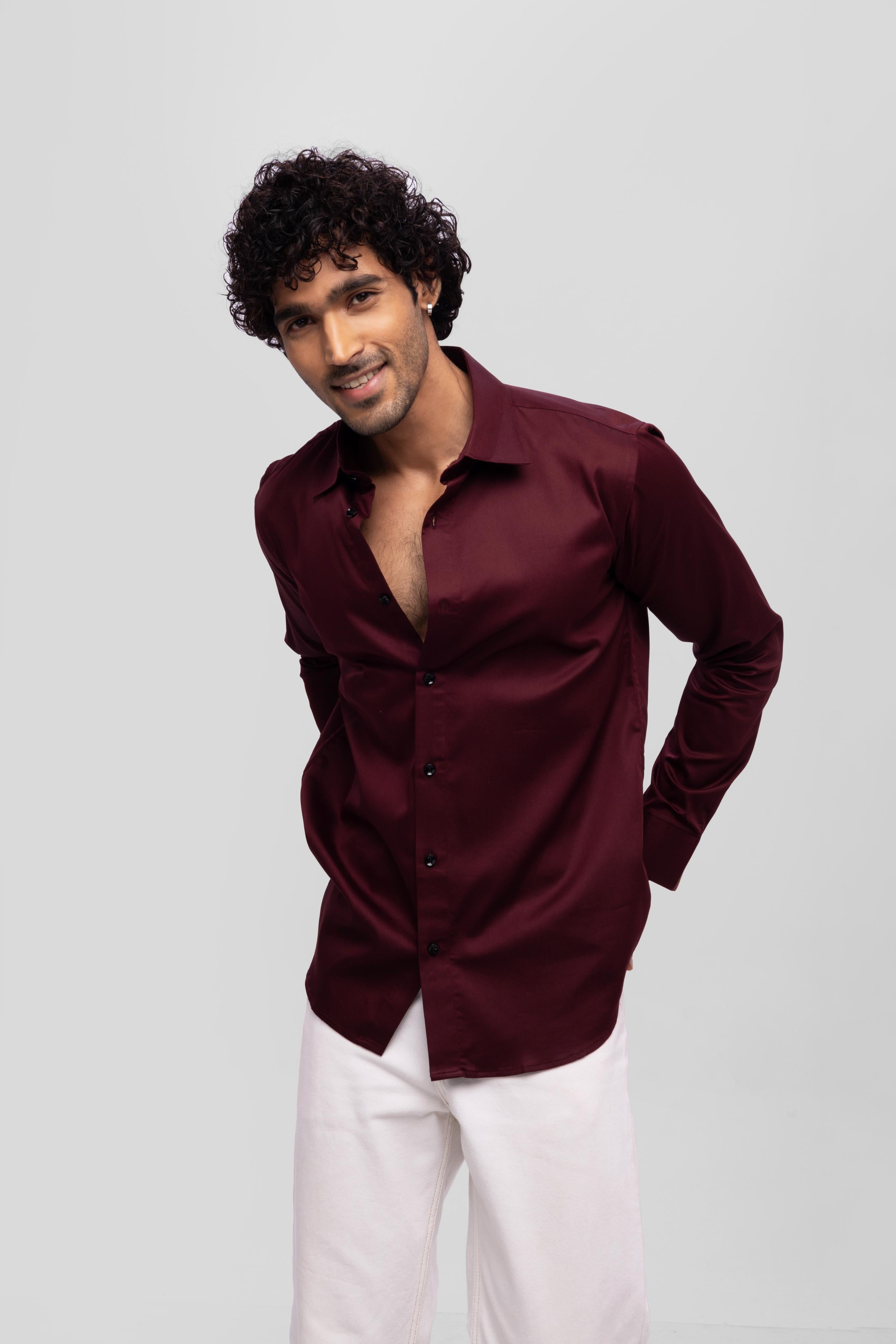 Full sleeve slim fit Shirt Maroon