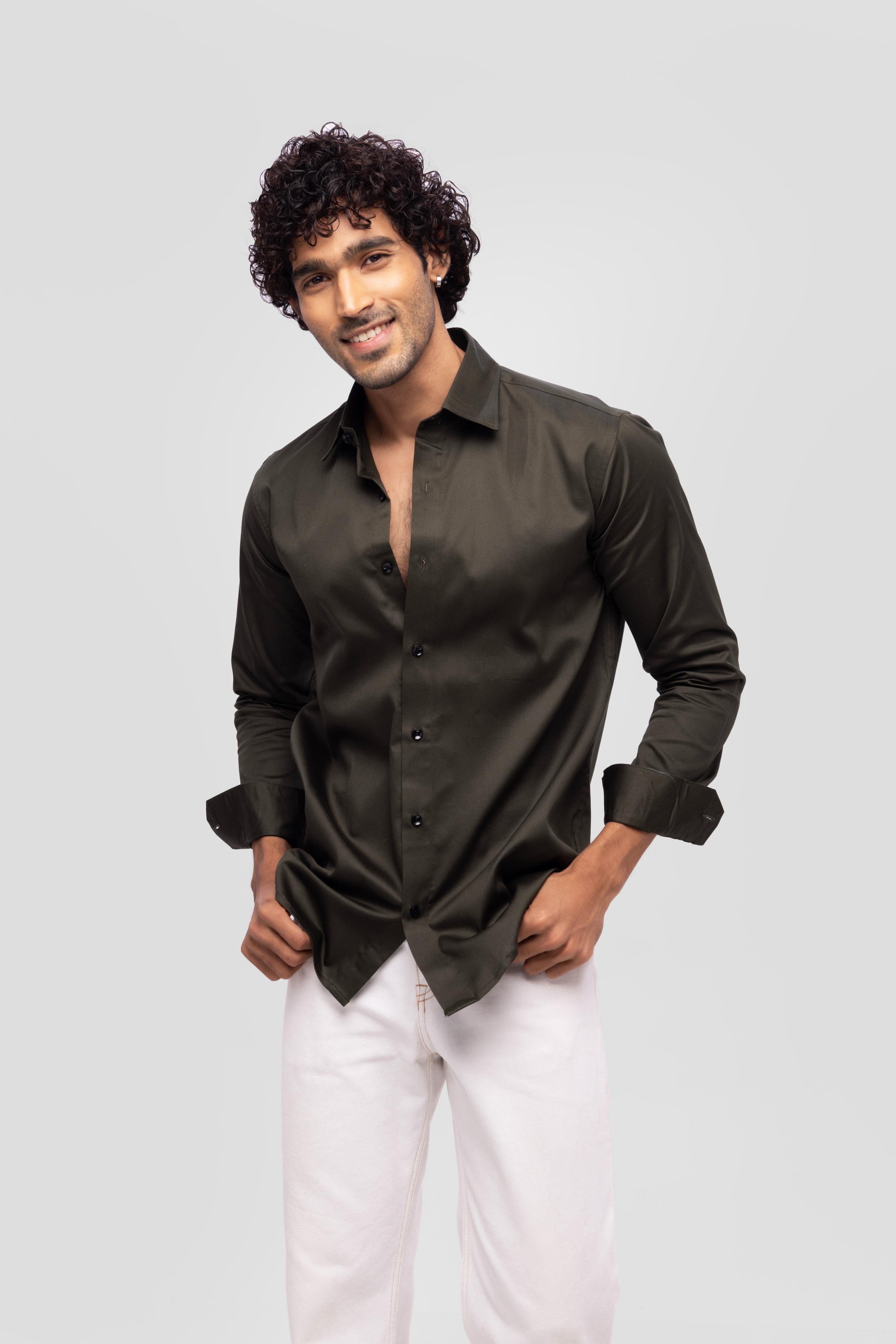 Full sleeve slim fit Shirt Olive