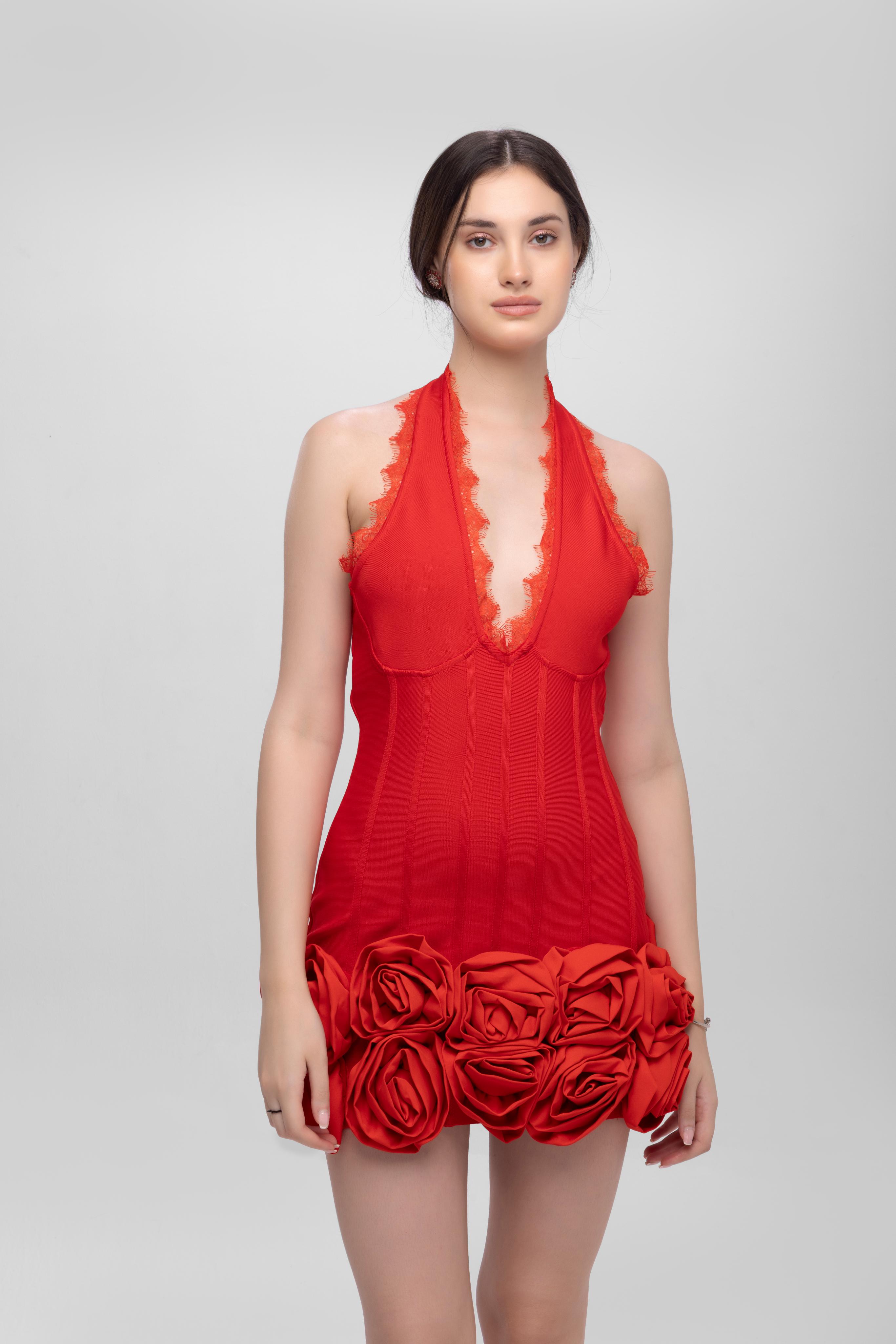 Bandage flower off shoulder mini dress