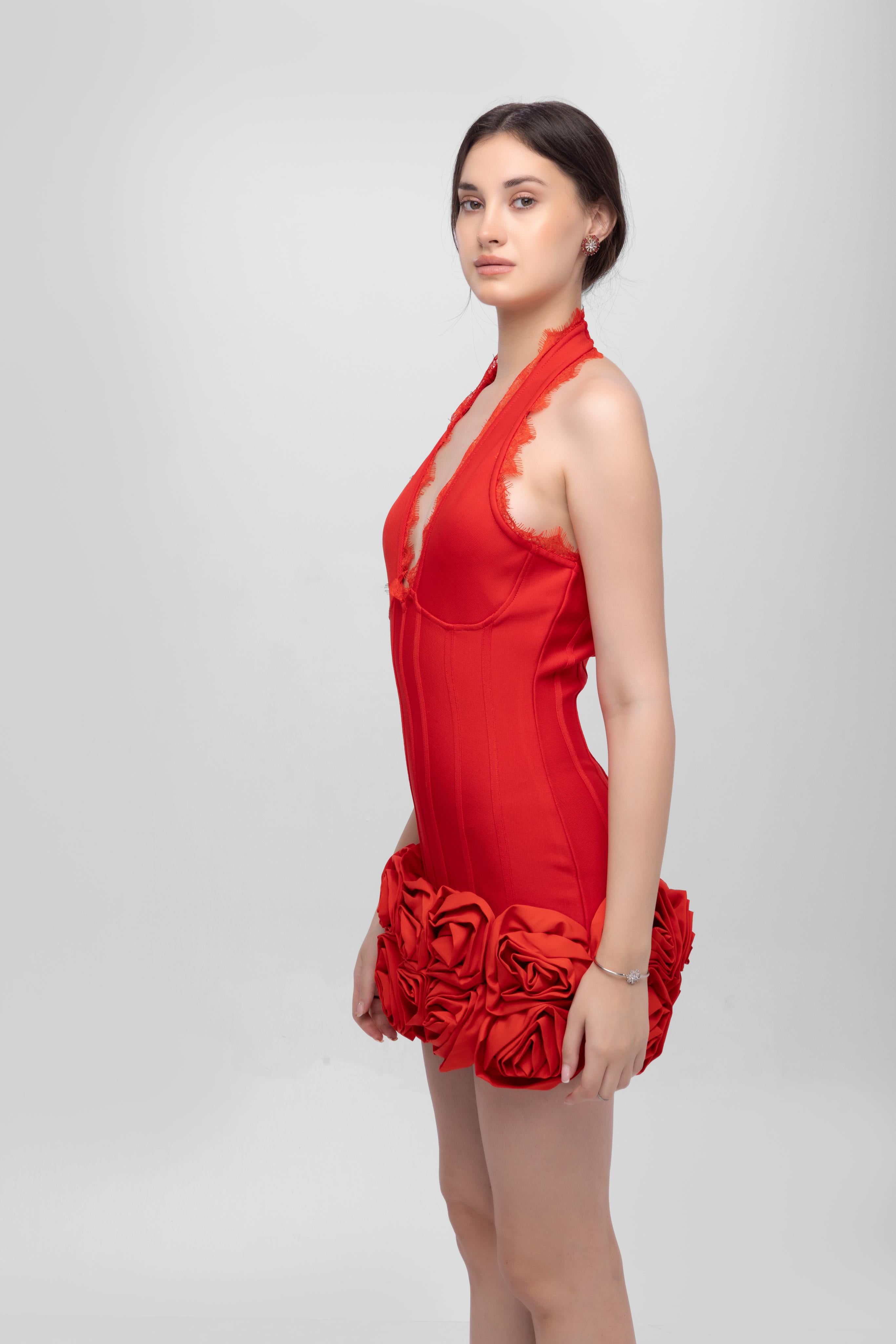 Bandage flower off shoulder mini dress