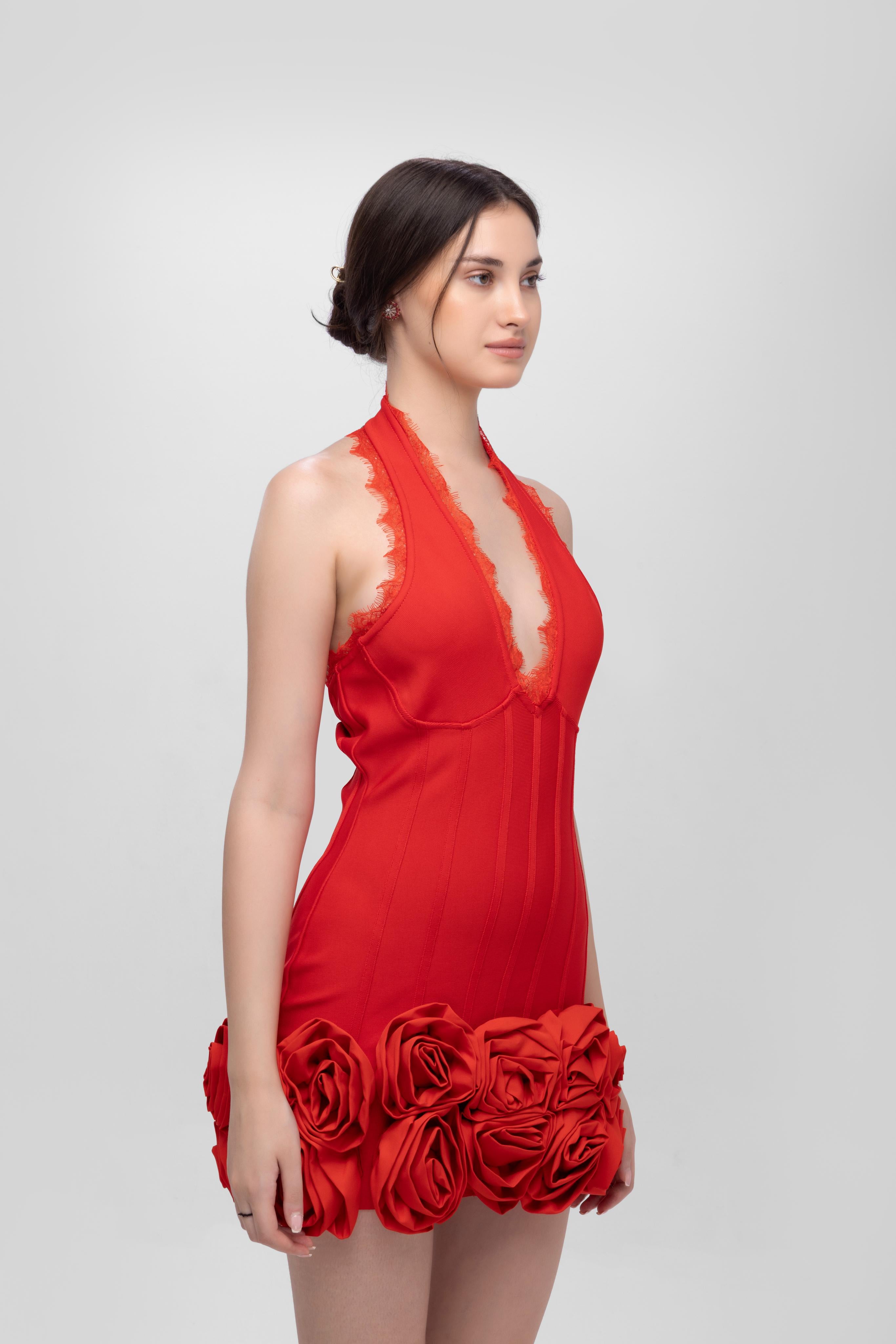 Bandage flower off shoulder mini dress