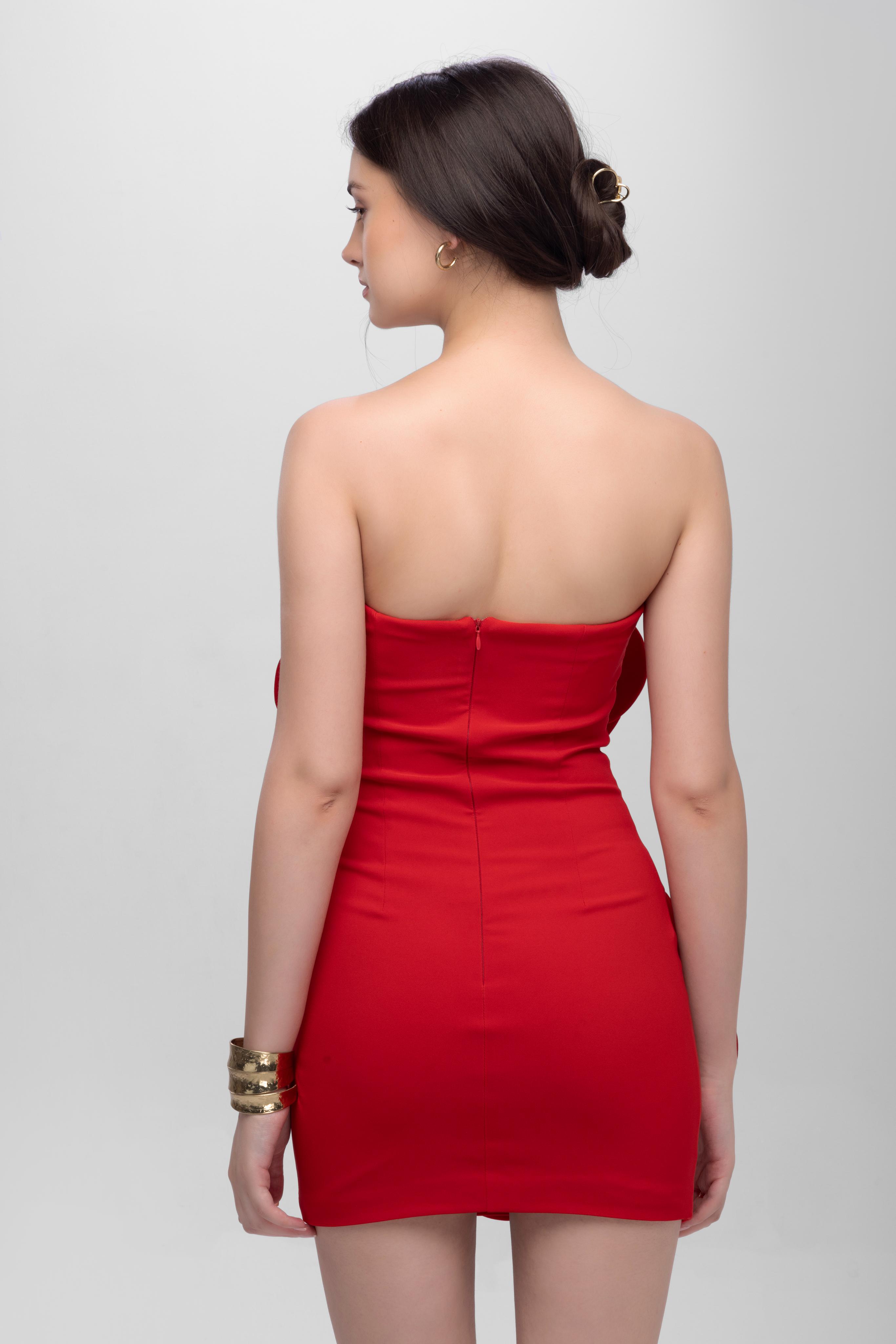 Bandage flower off shoulder mini dress Red