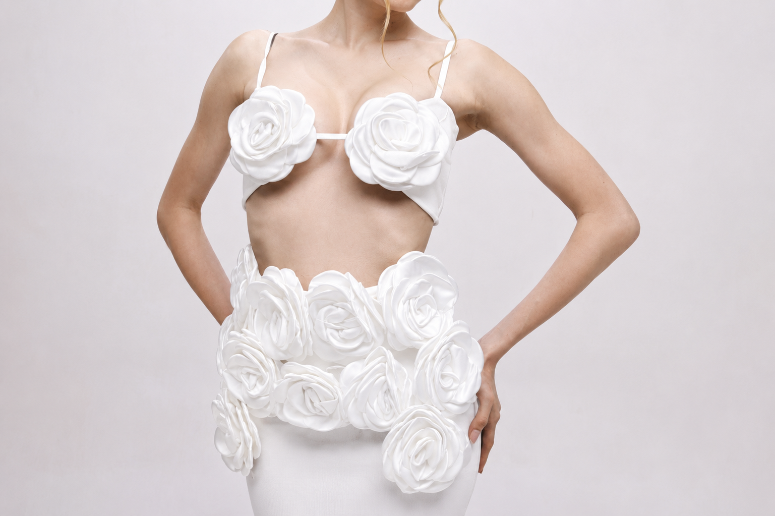 Bandage flower top co-ord skirt set White