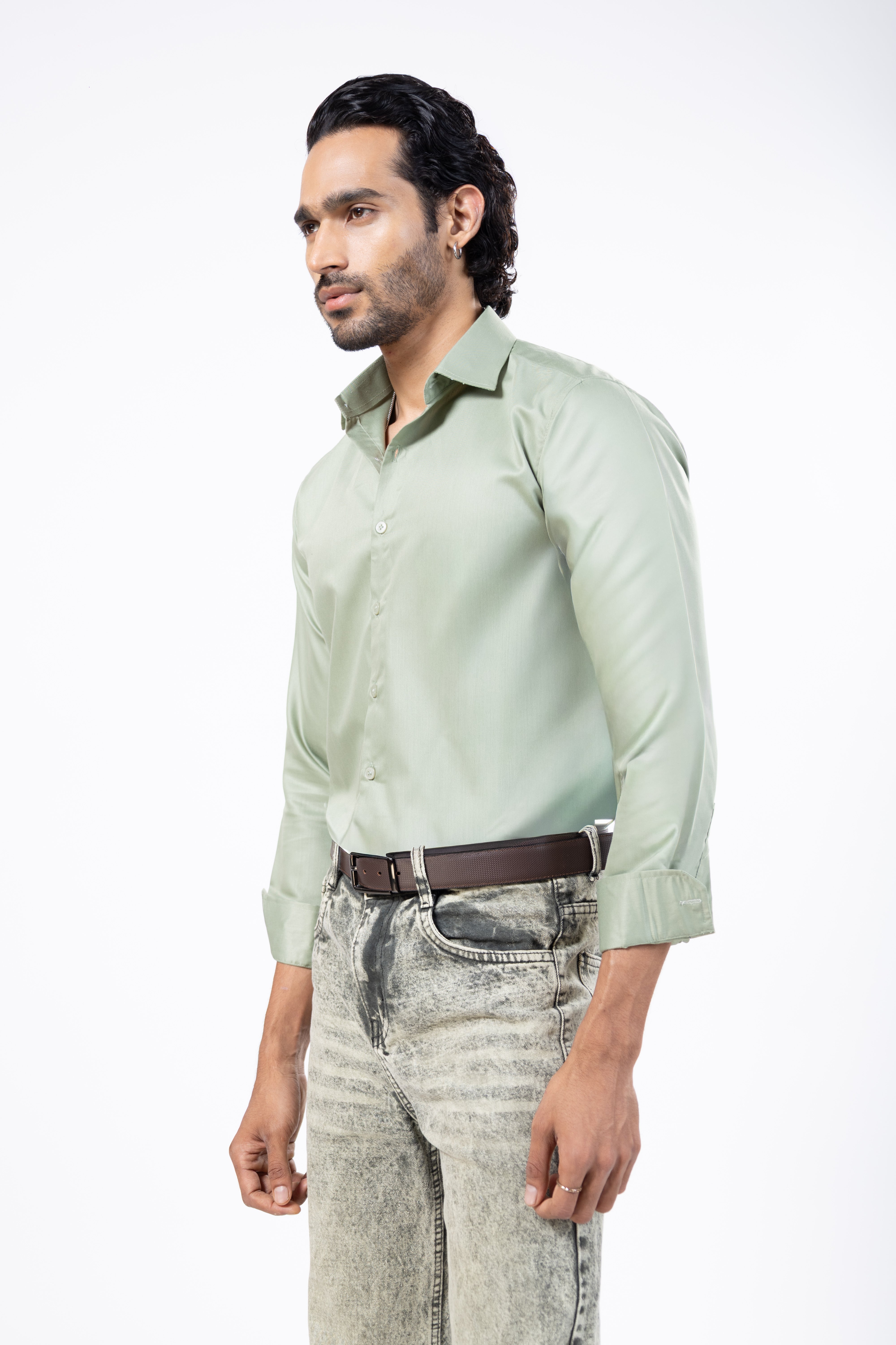 Full Sleeve Slim Fit Green Shirt