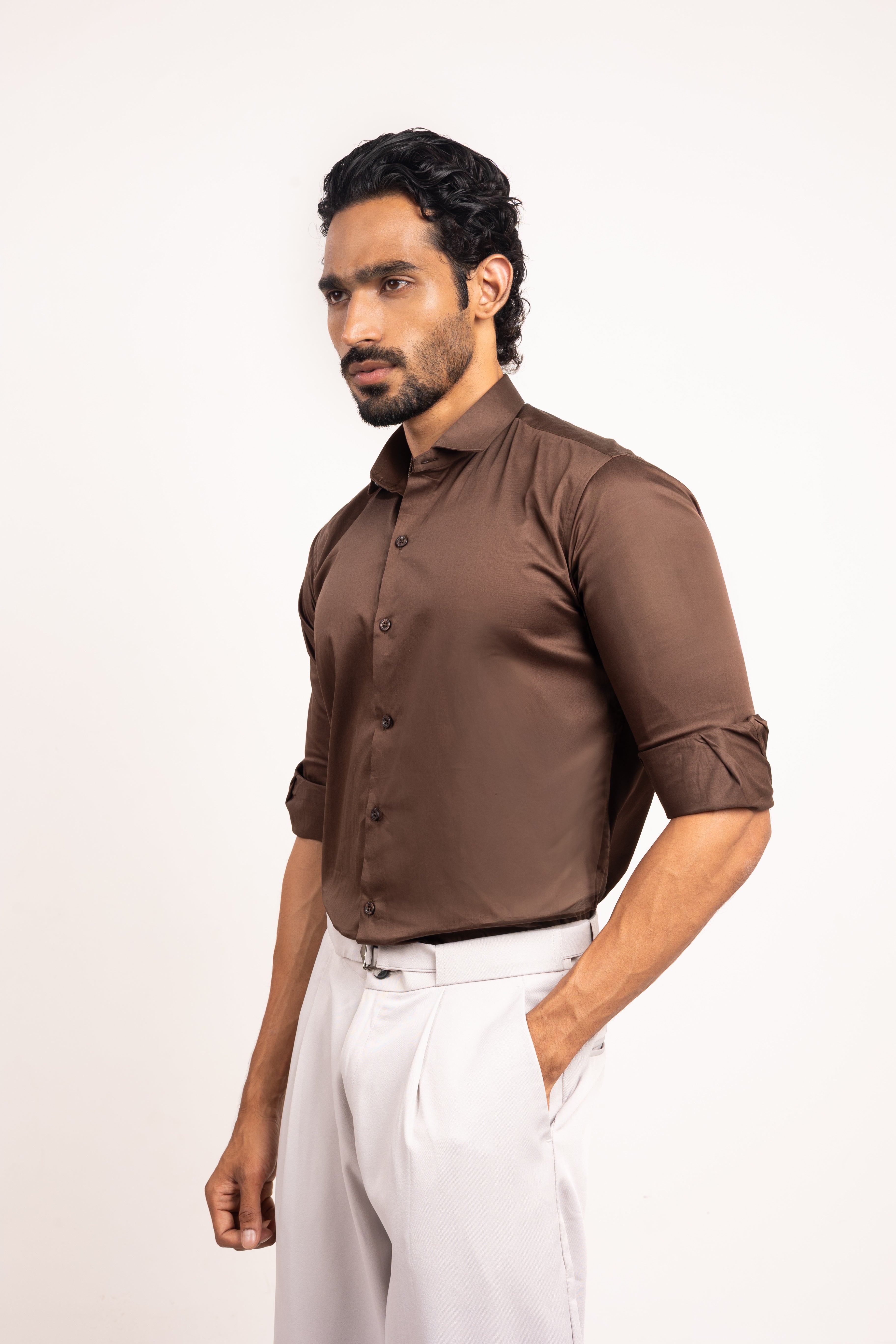 Full sleeve slim fit Shirt Brown