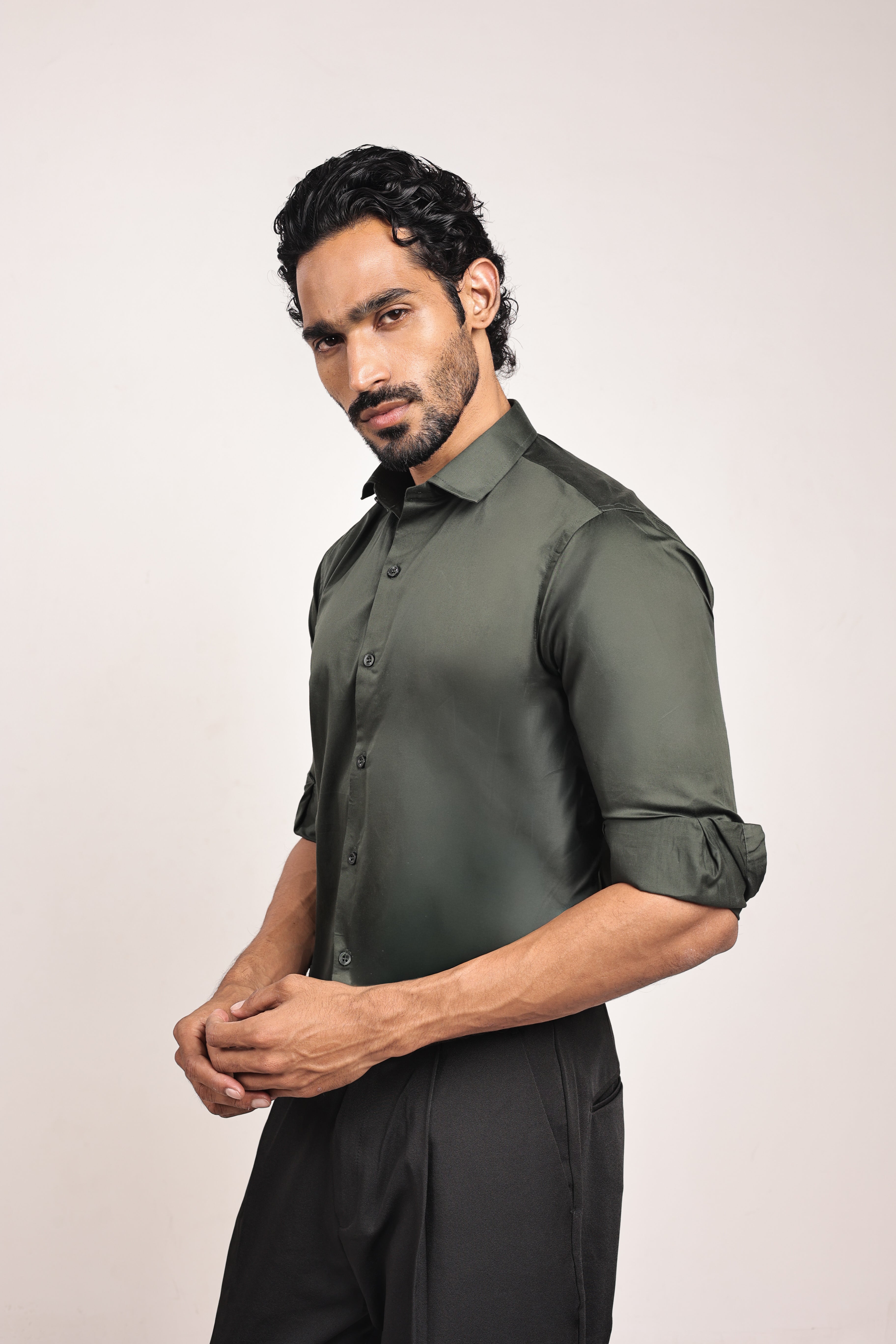 Full sleeve slim fit Shirt Olive