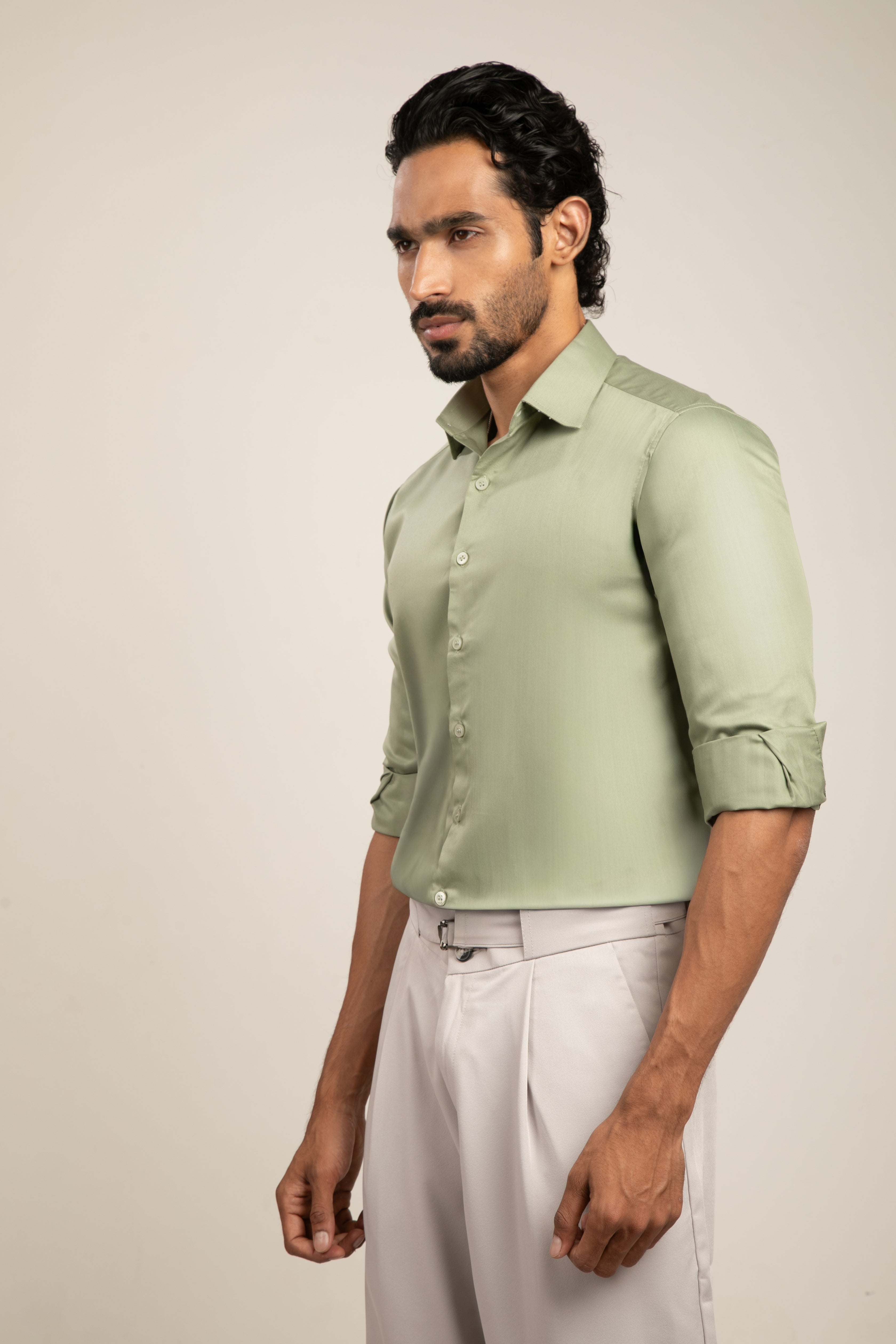 Full Sleeve Slim Fit Green Shirt