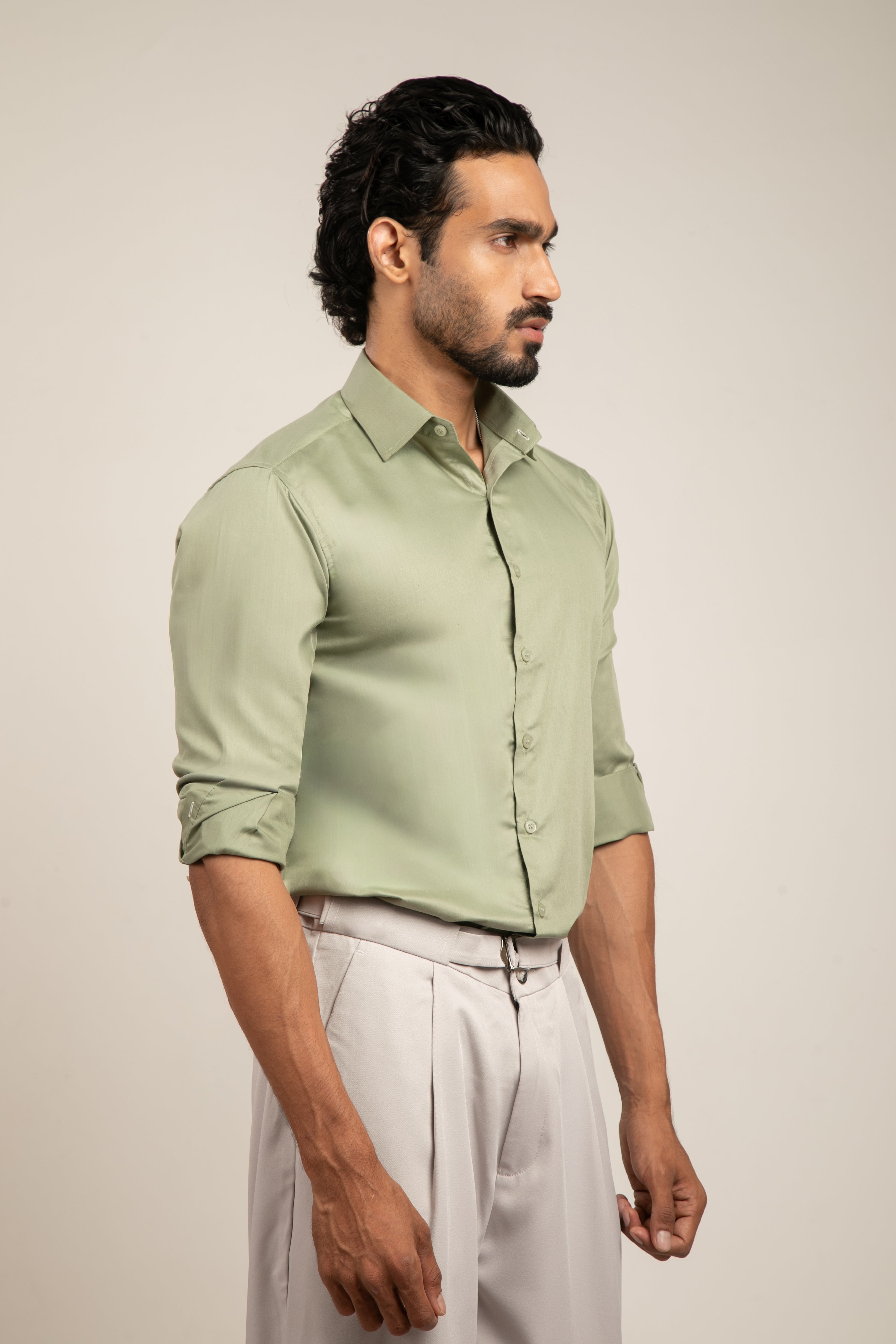 Full Sleeve Slim Fit Green Shirt