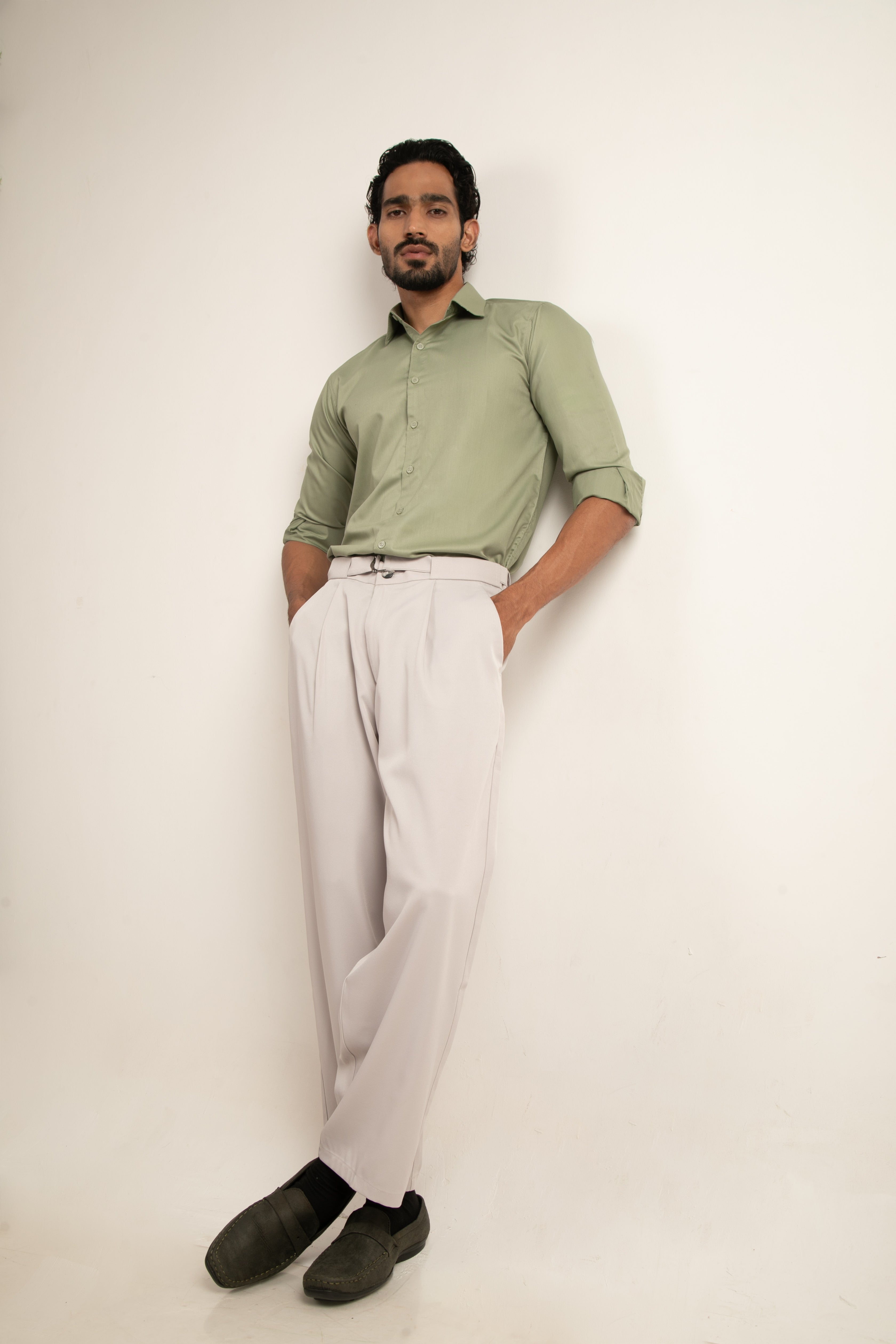 Full Sleeve Slim Fit Green Shirt
