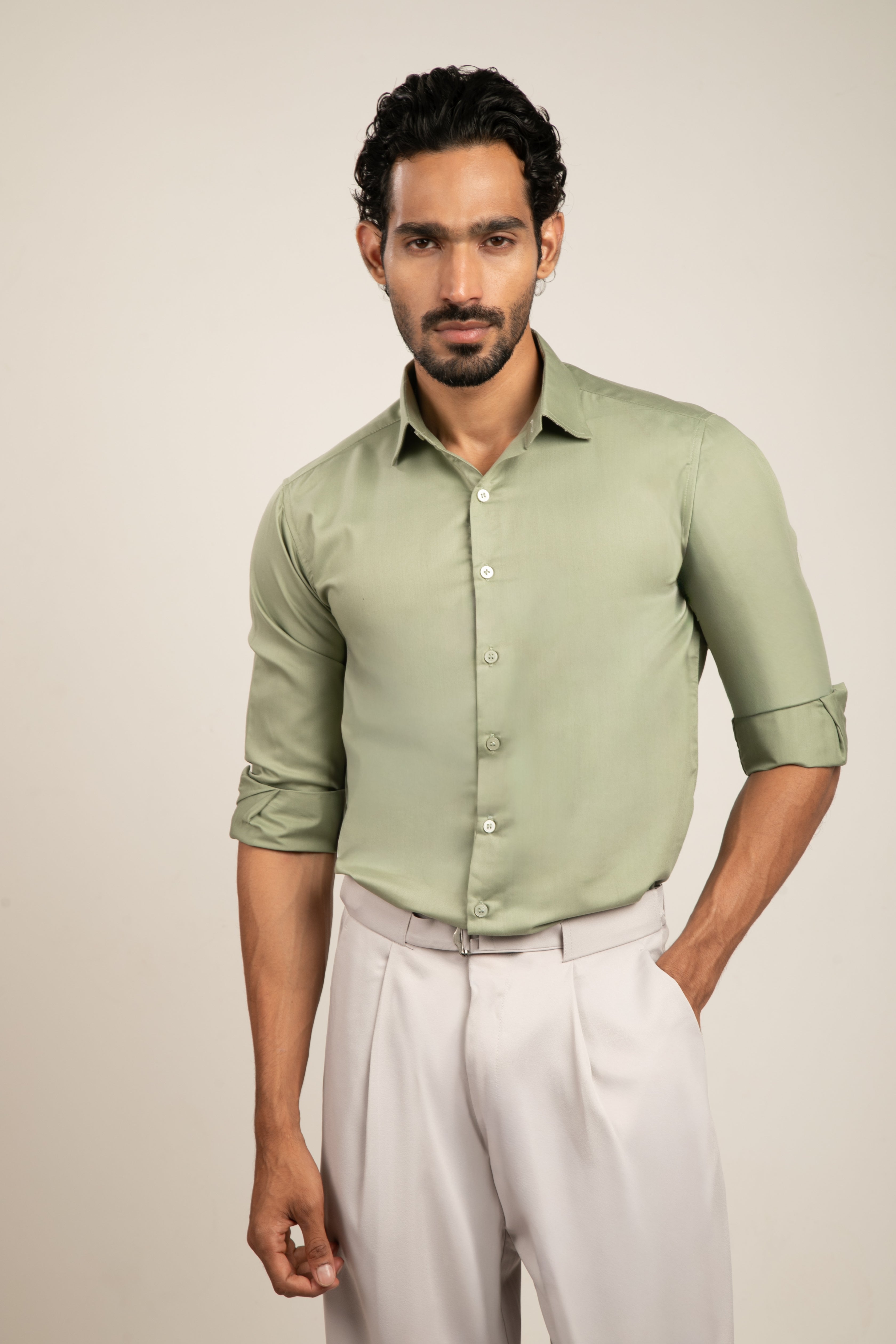 Full Sleeve Slim Fit Green Shirt