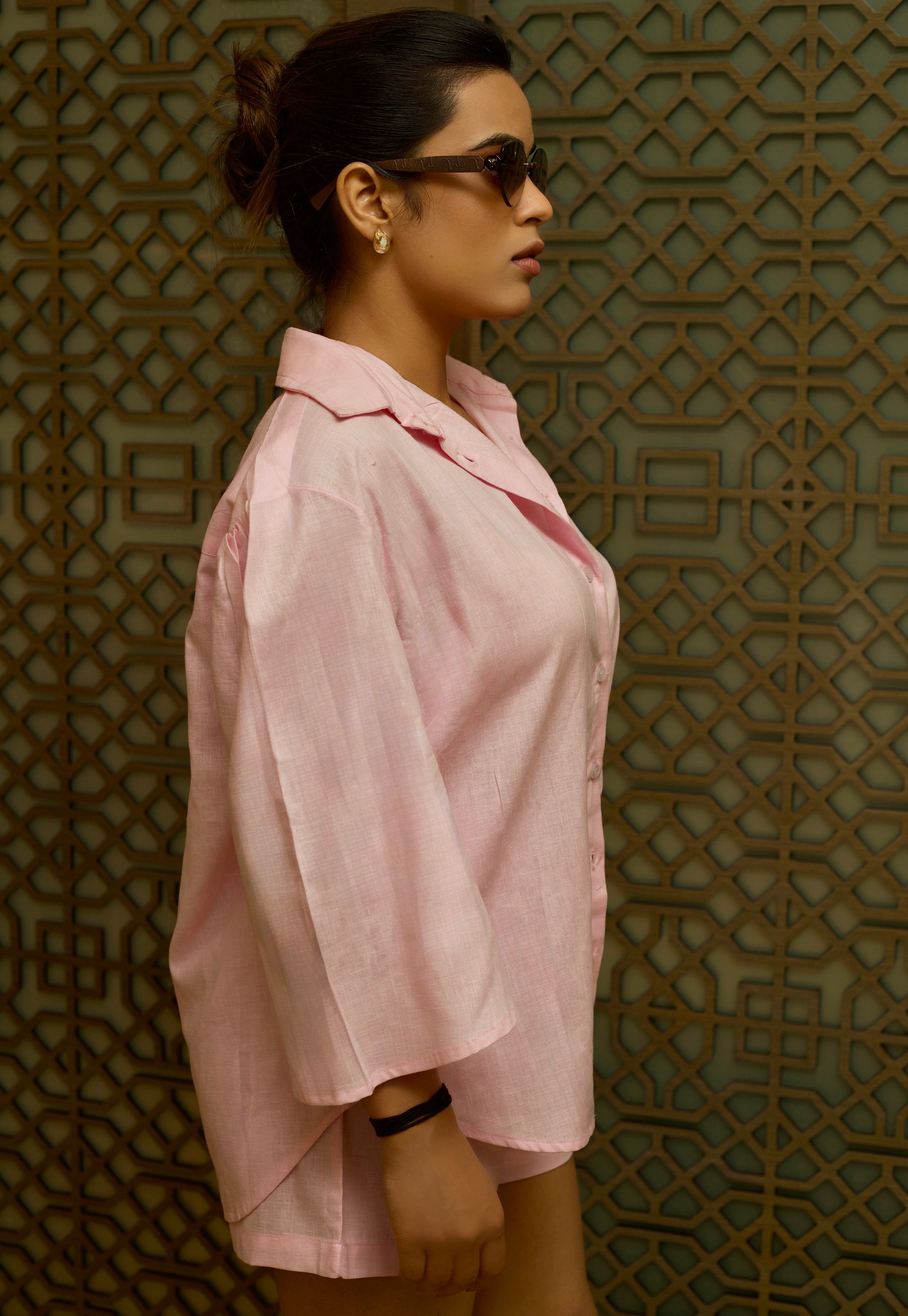 Women's Linen Blend Pink Co-Ord Set