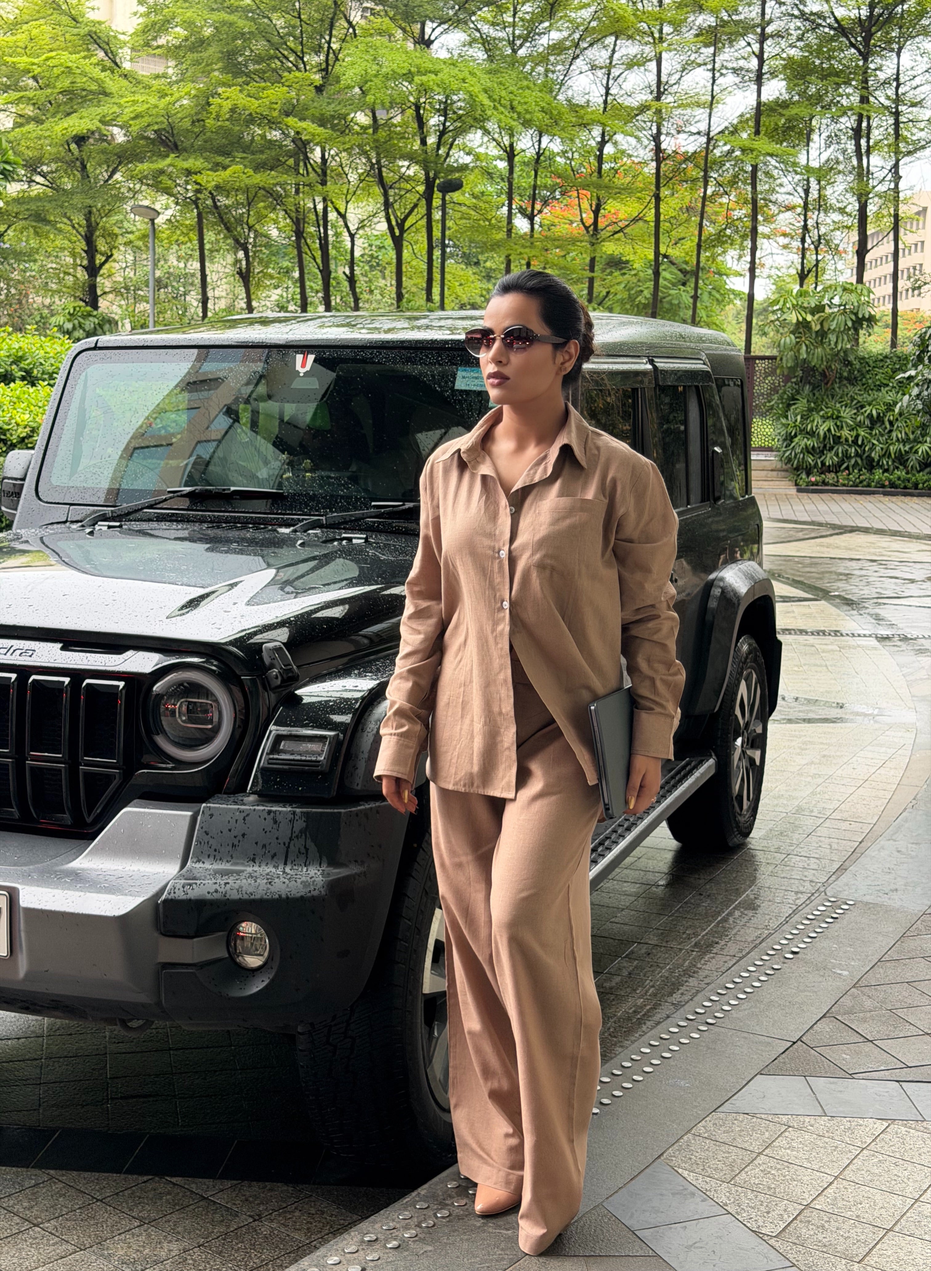 Women's Linen Blend Brown Co-Ord Set
