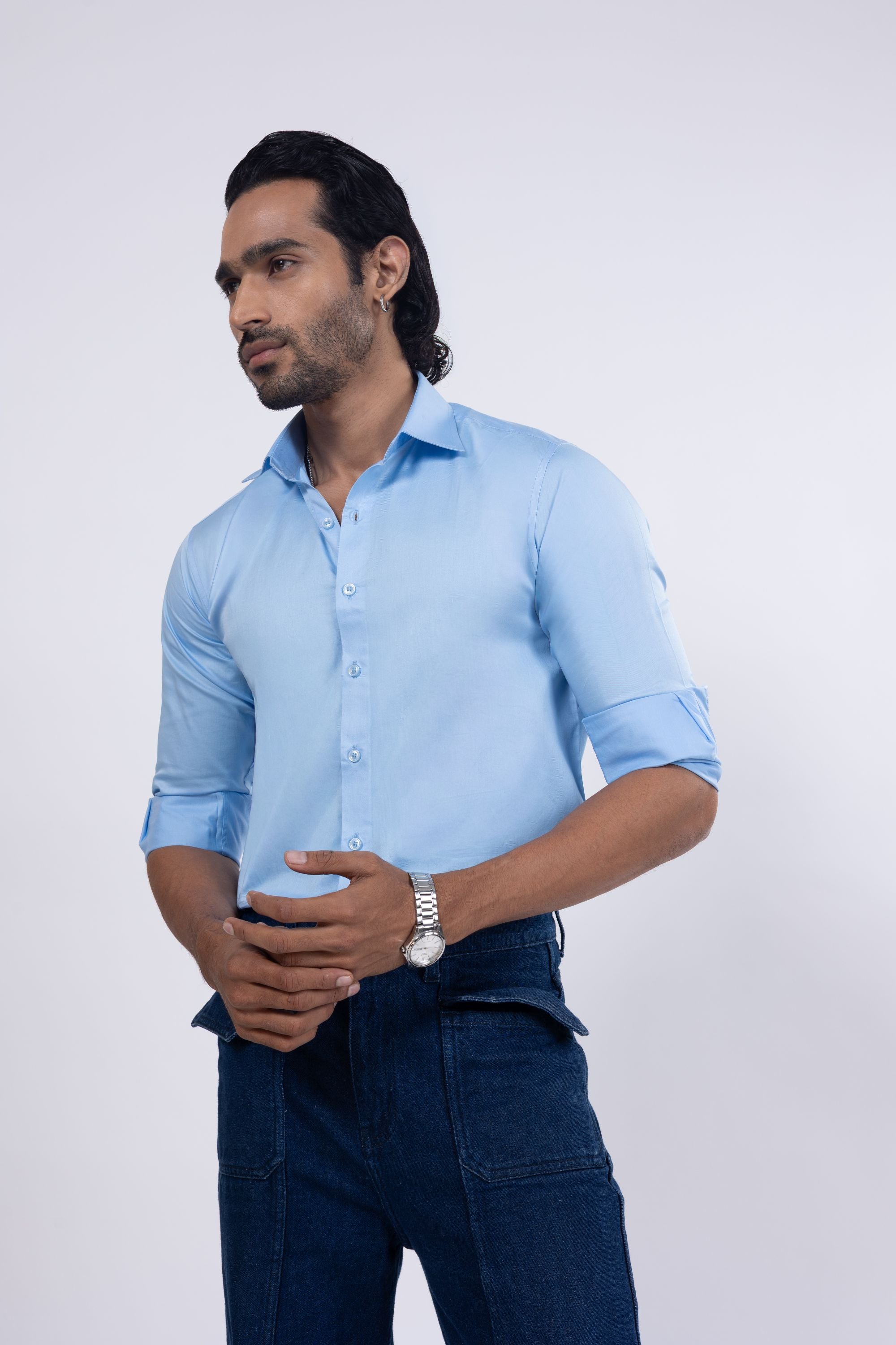 Full Sleeve Slim Fit Sky Blue Shirt