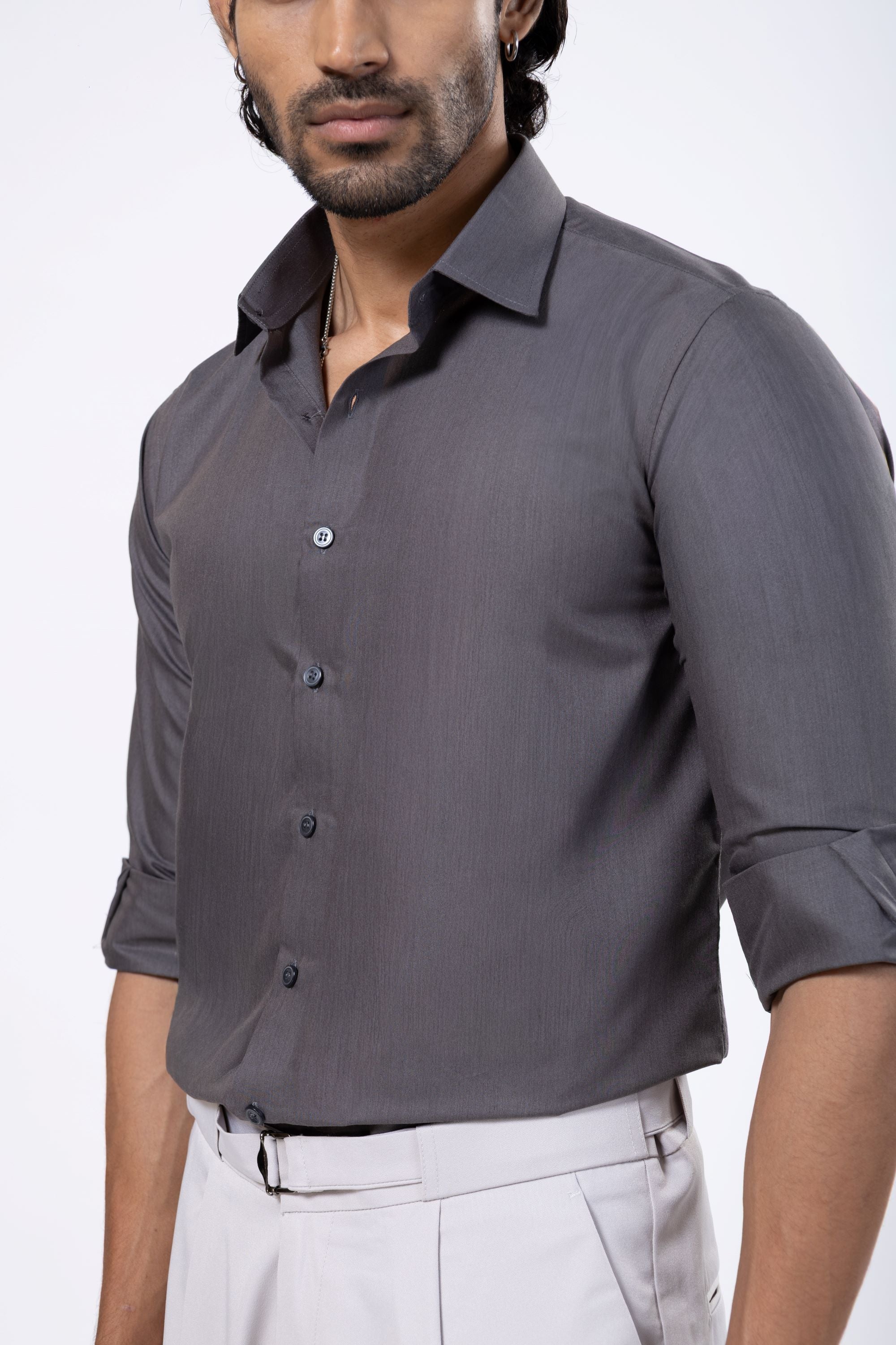 Full Sleeve Slim Fit Grey Shirt