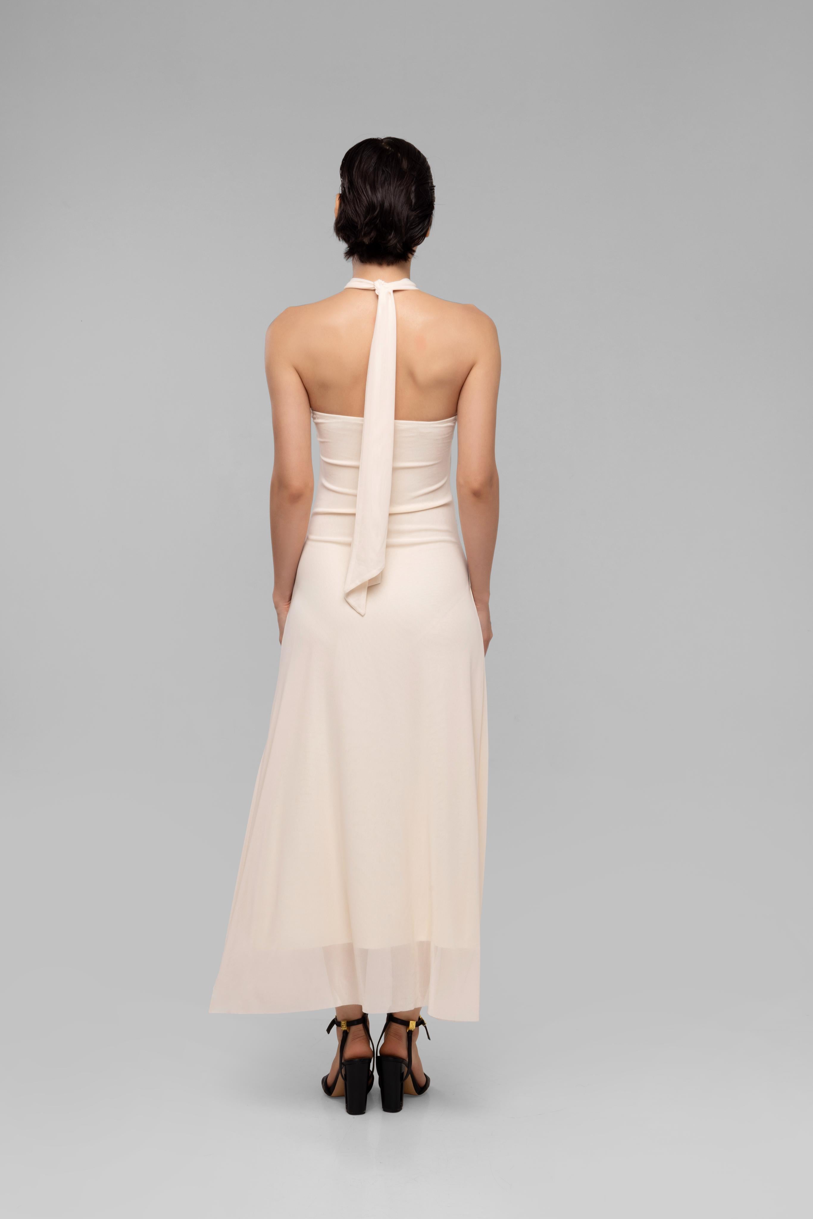 Solid Spaghetti Straps mesh midi dress Begie