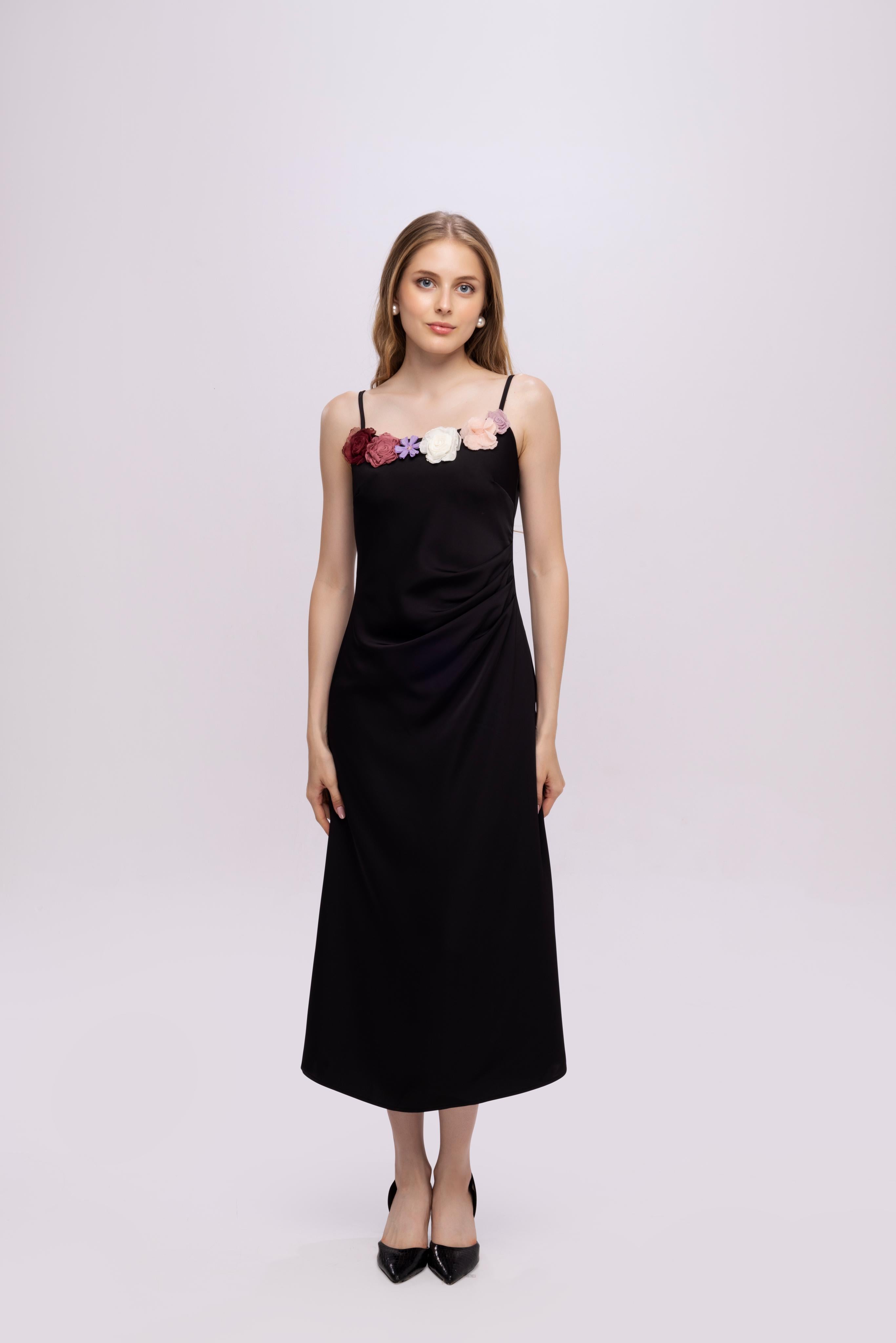 Solid Spaghetti Straps satin midi dress